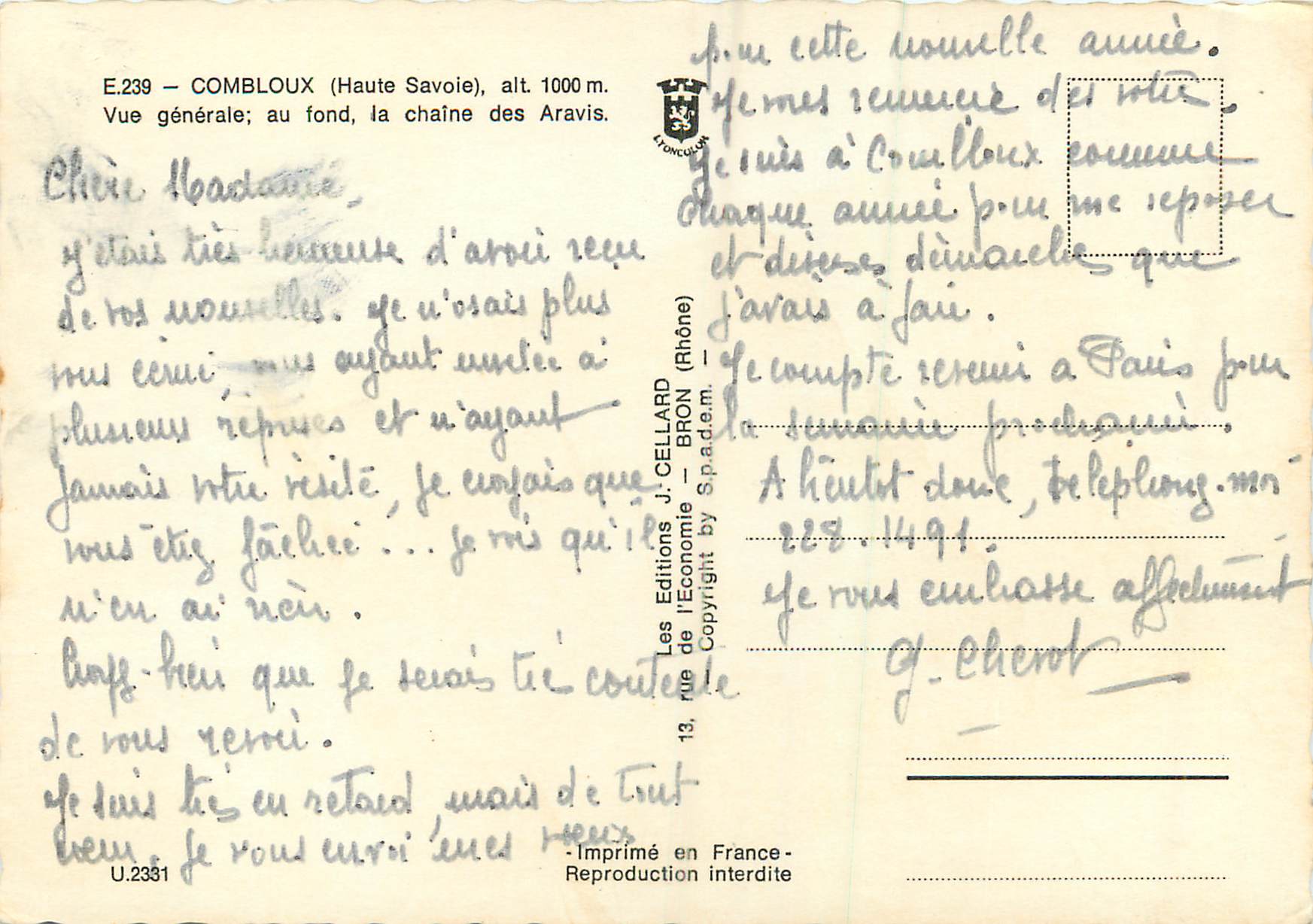 Combloux (Haute-Savoie) — vue générale avec la chaîne des Aravis en arrière-plan — Éditions J. Cellard — Reverso
