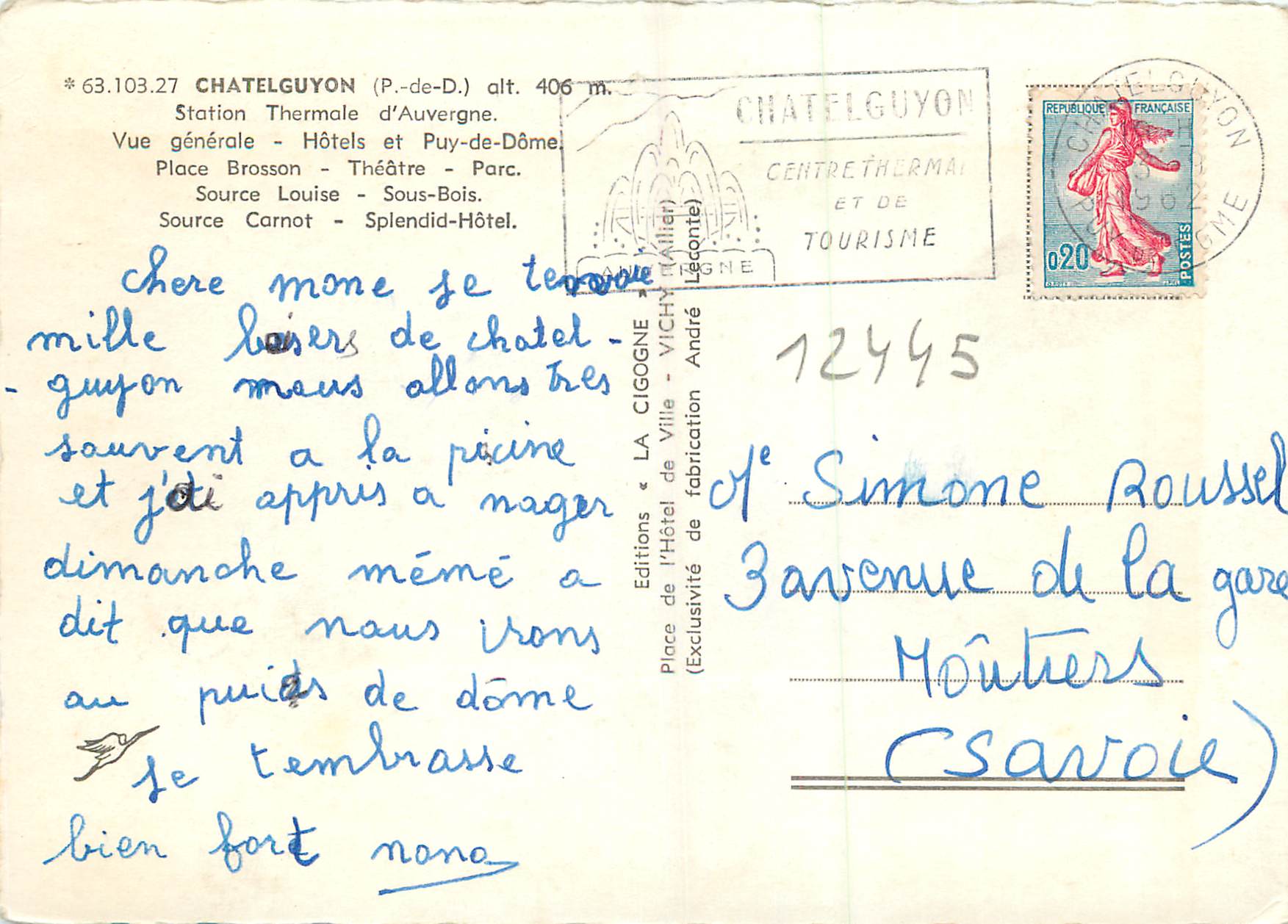 CPM Chatelguyon (P de D) alt 406m Station Thermale d'Auvergne — Rückseite