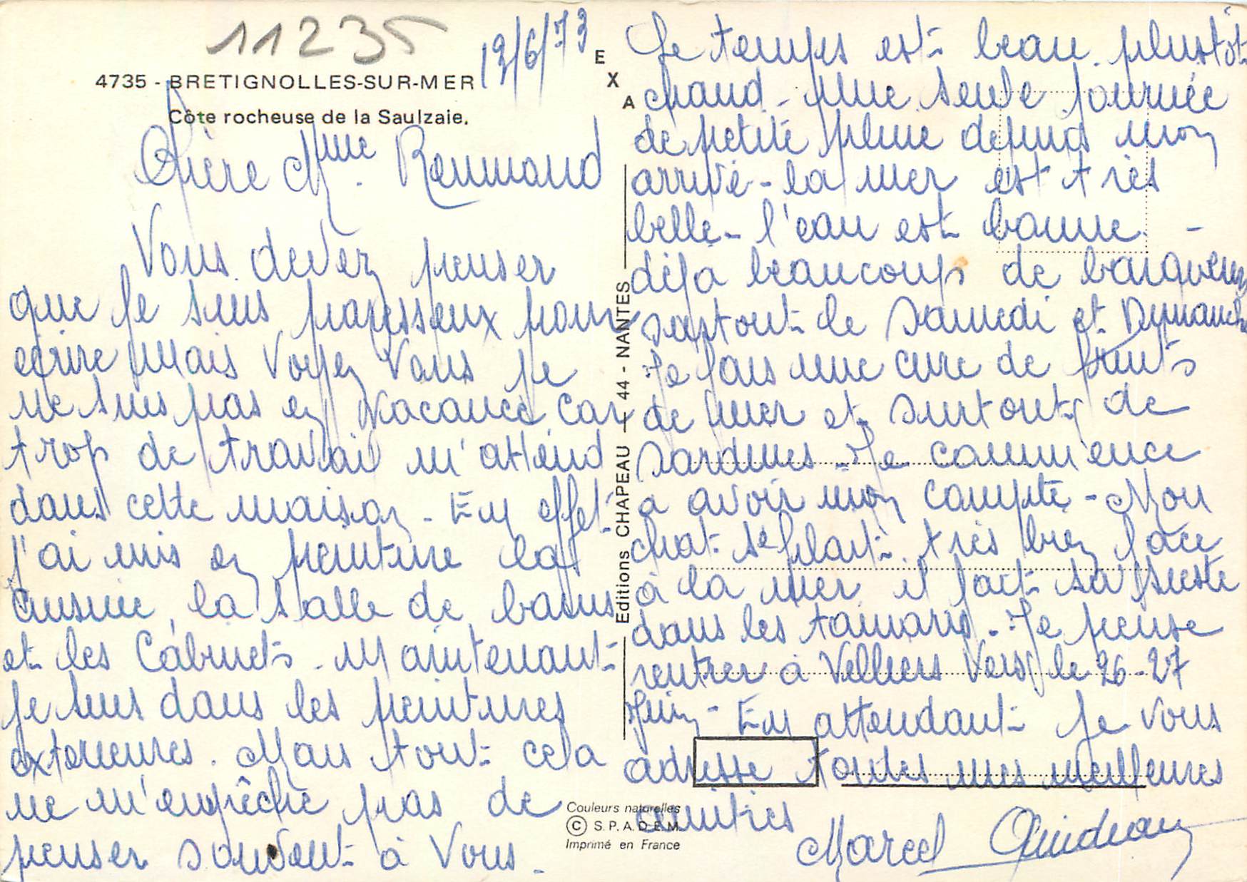 CPM Bretignolles sur Mer Cote Rocheuse de la Saulzaie — Back