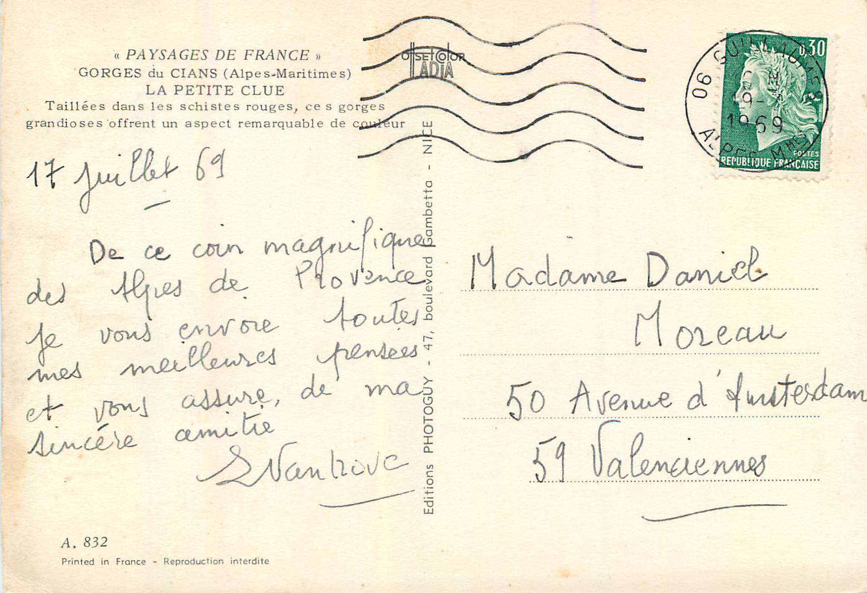CPM Gorges du Cians (Alpes Maritimes) la Petite Clue Paysages de France — Verso