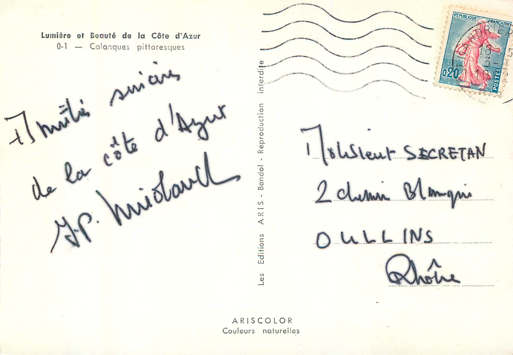 CPM Calanques Pittoresques Lumiere et Beaute de la Cote d'Azur — Verso