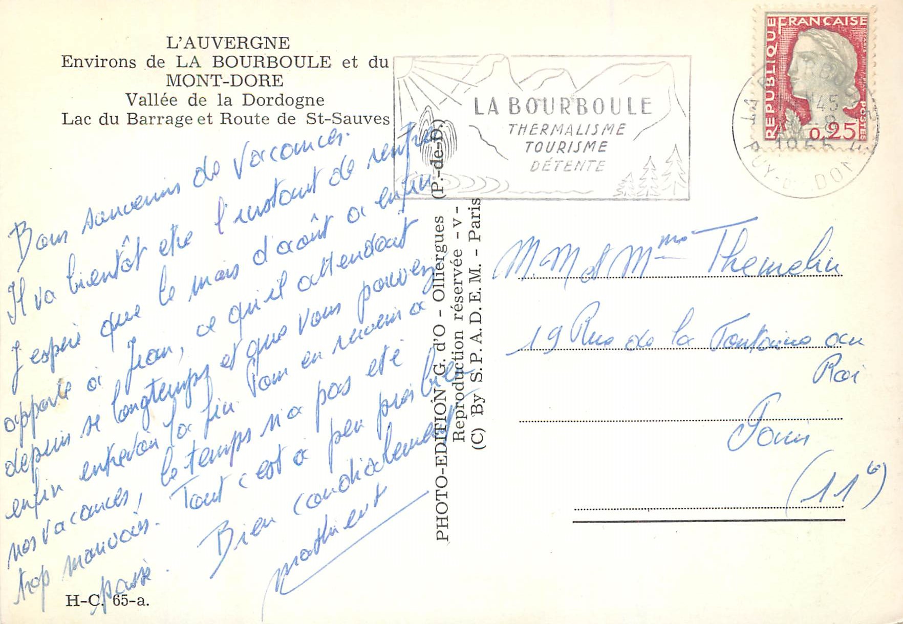 CPM Environs de la Bourboule et du Mont Dore l'Auvergne — Rückseite