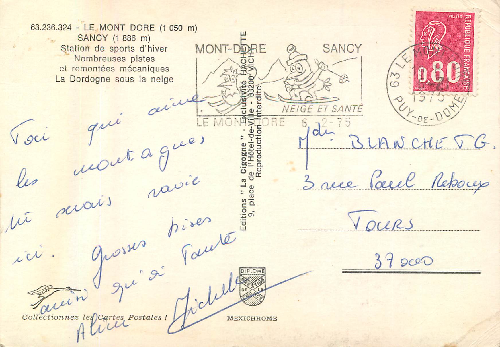 CPM le Mont Dore (1050 m) Sancy  (1886 m) — Verso