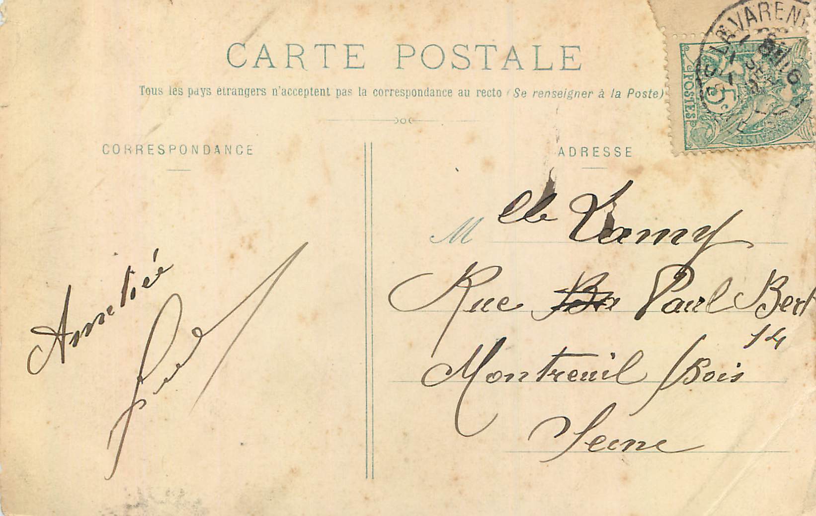 CPA La Varenne Chennevieres Les Coteaux — Rückseite