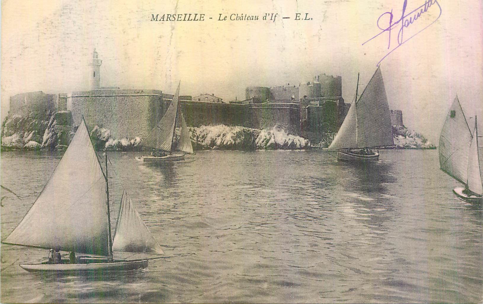 Antike Ansichtskarte Marseille Schloss If Segelboote