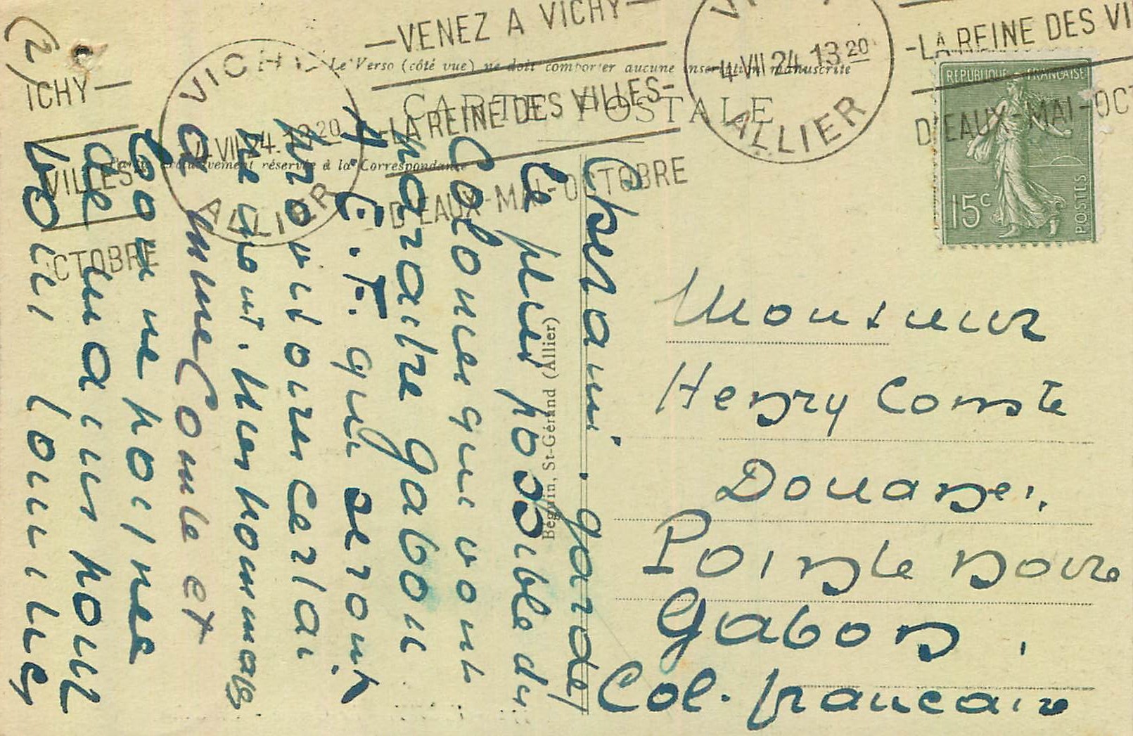 CPA Vichy Le Casino Un Salon — Verso