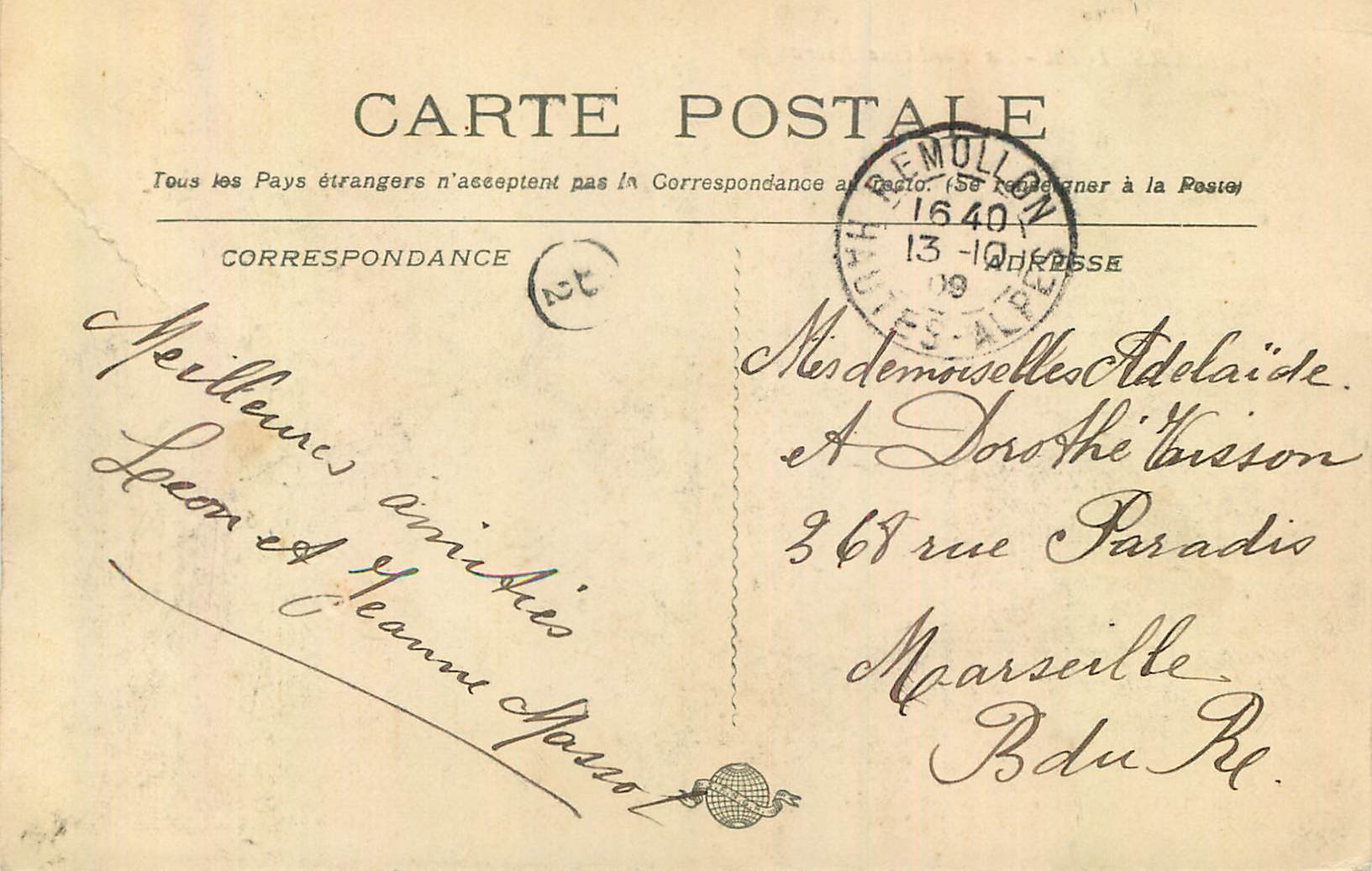 CPA Marseille  La Fontaine Estrangin — Rückseite
