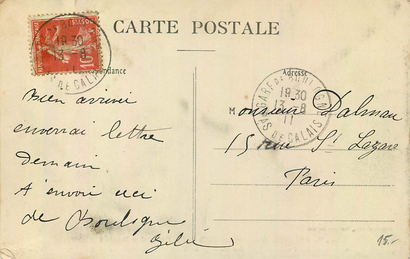 Boulogne-sur-Mer — Die Tore der Stufen — E.S. 80 — Rückseite