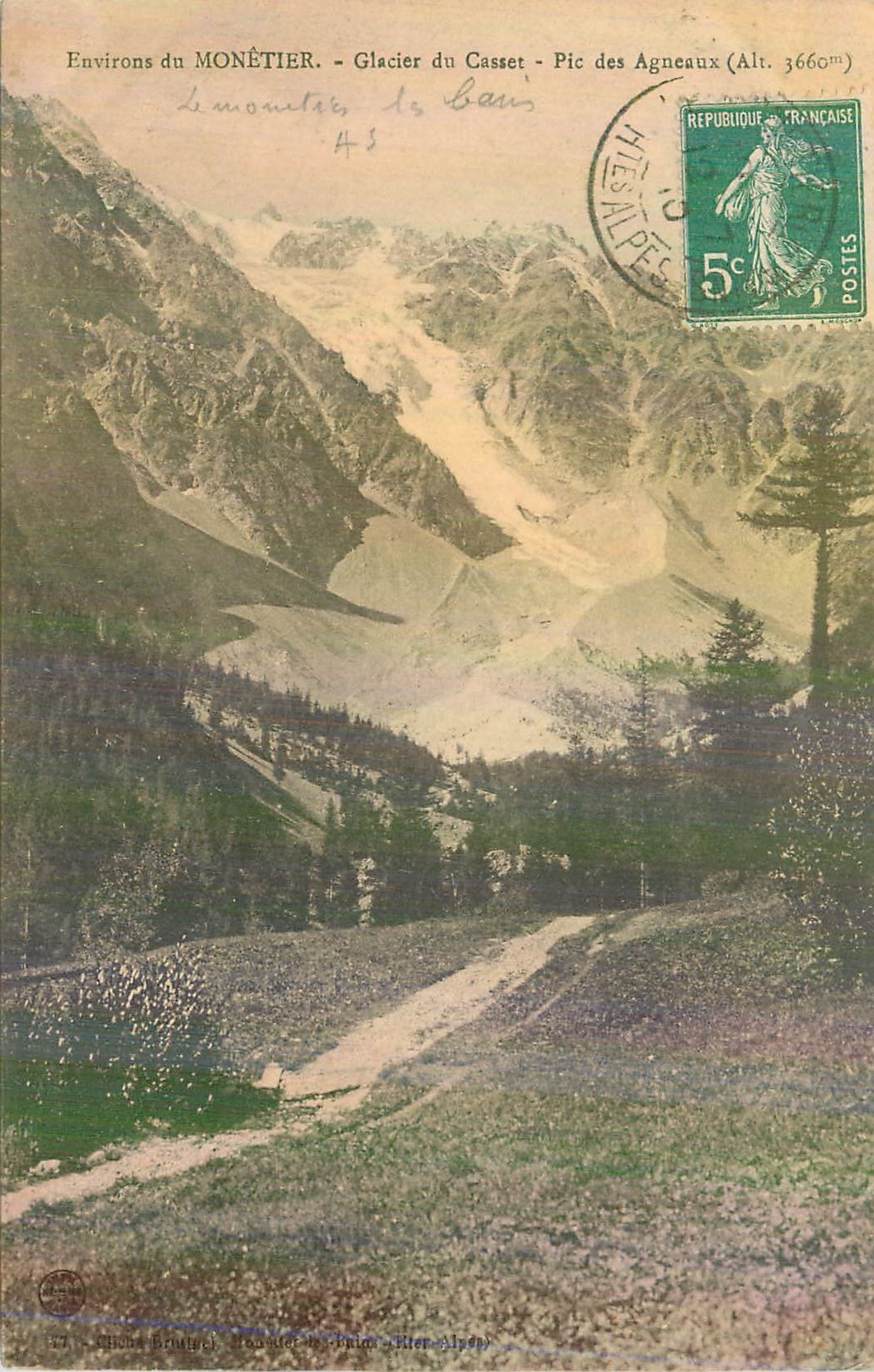 Environs du MONÉTIER — Glacier du Casset - Pic des Agneau (Alt. 3660m) — Chock Brumel, Éditeur des Alpes