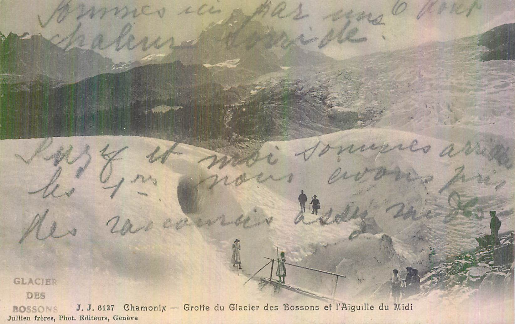 CPA Chamonix Grotte du Glacier des Bossons et l'Aiguille du Midi