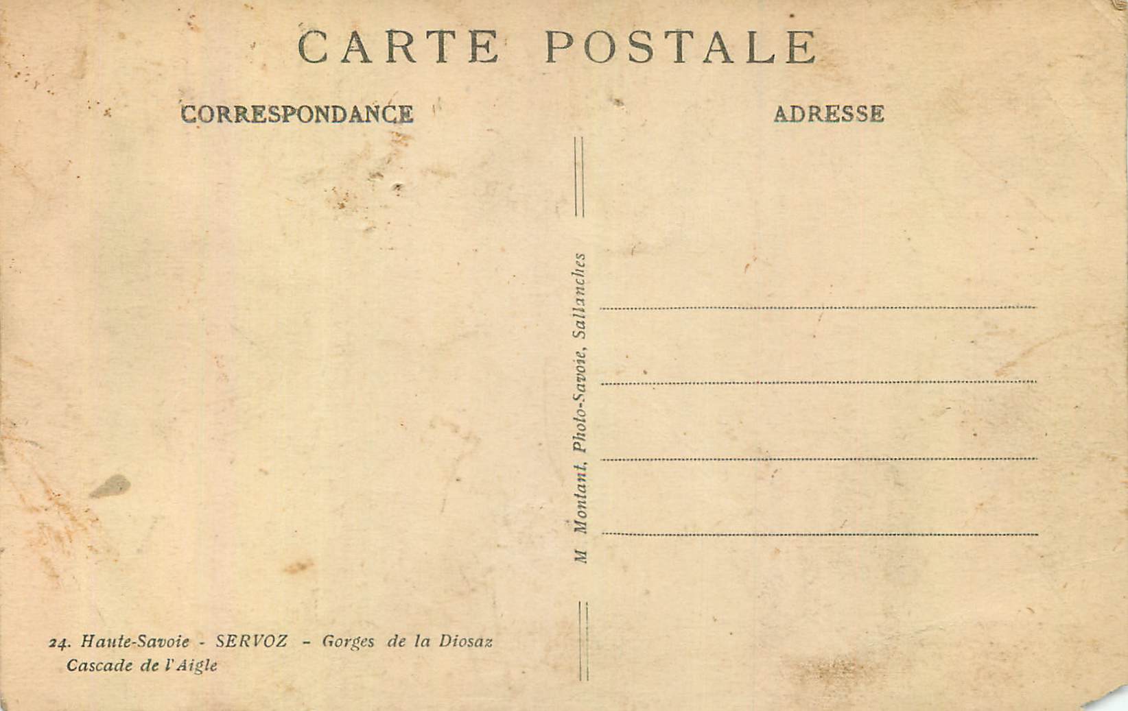 CPA Haute Savoie Servoz Gorges de la Diosaz Cascade de l'Aigle — Rückseite