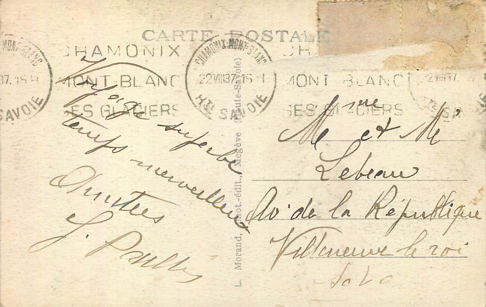 CPA La Mer de Glace et la Gare de Montenvers — Verso