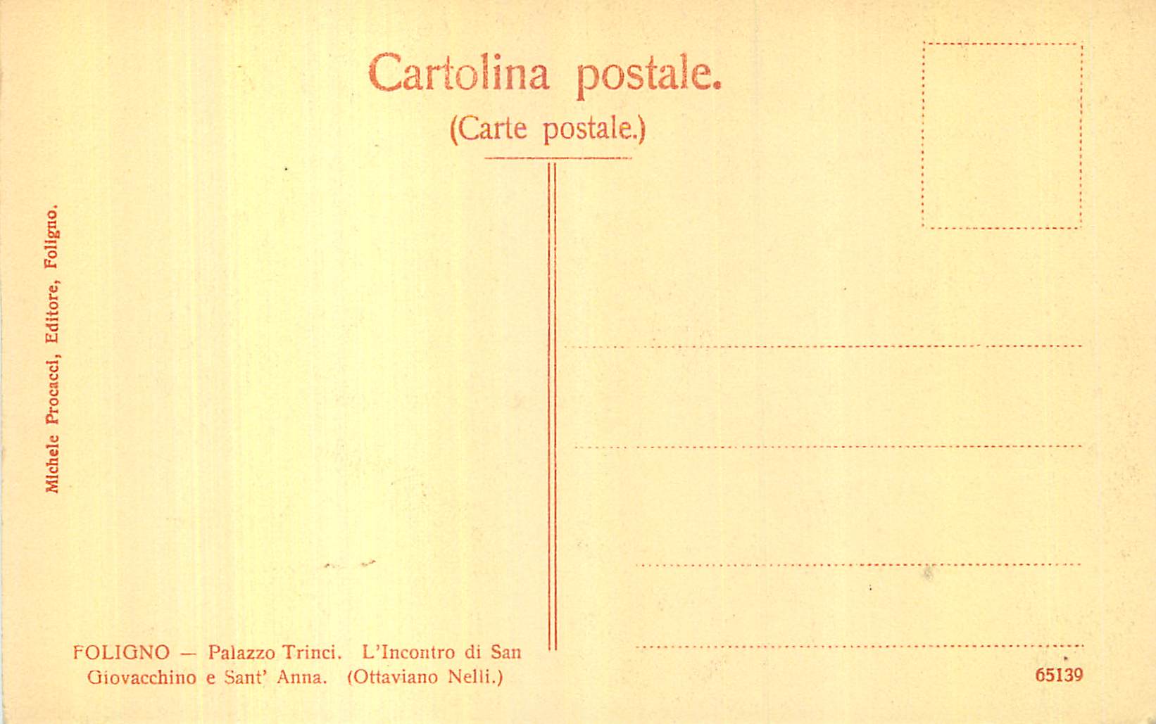CPA Foligno Palazzo Trinci L'incontro di San Giovacchino e Sant Anna (Ottavio Nelli) — Rückseite