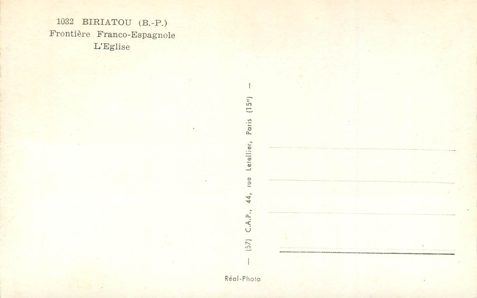 Biriatou — Frontière Franco-Espagnole — C.A.P. (15°) Paris — Rückseite