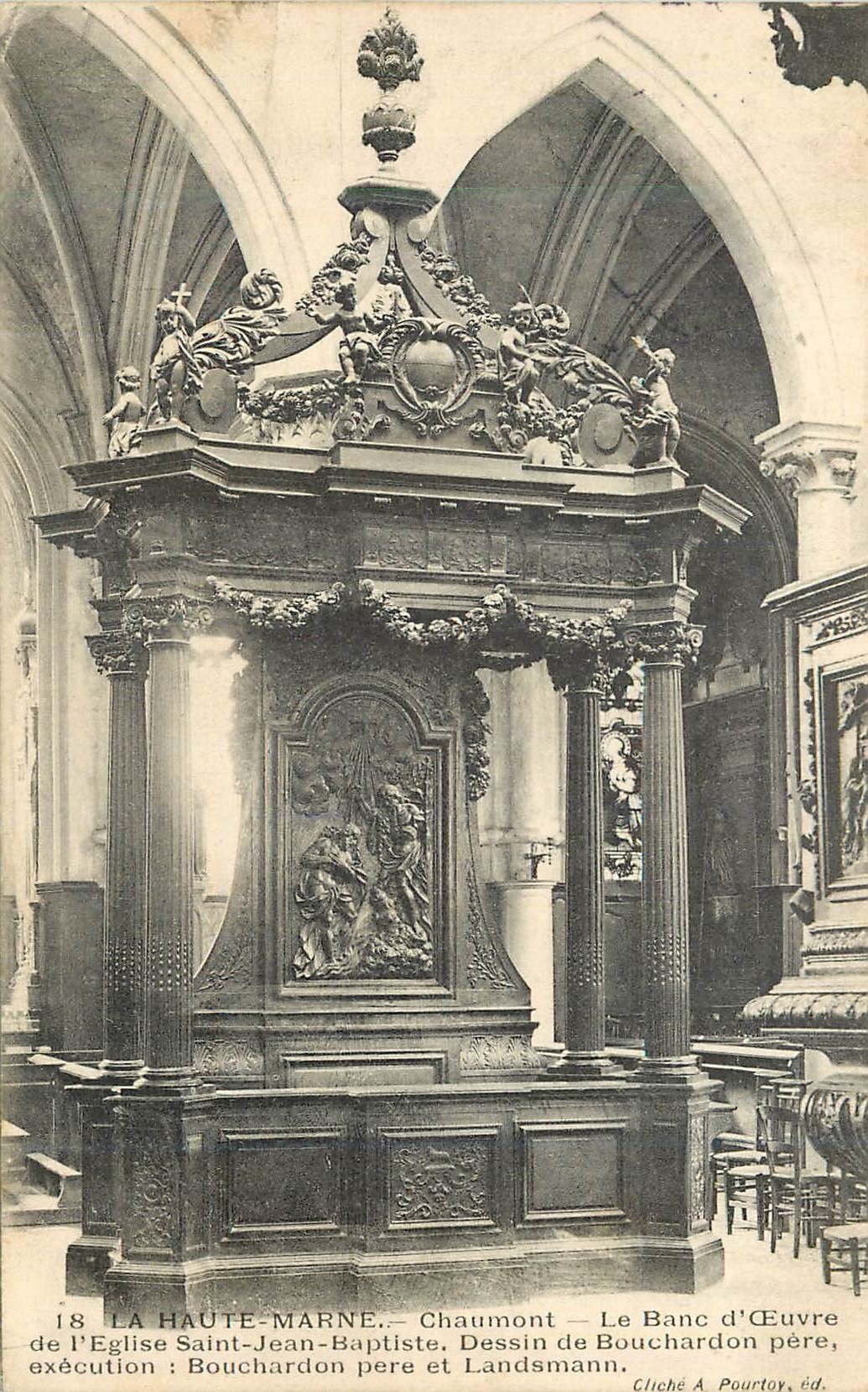 CPA La Haute Marne Chaumont Le Banc d'Oeuvre de L'Eglise Saint Jean Baptiste Dessin de Bouchardon pere Landsmann