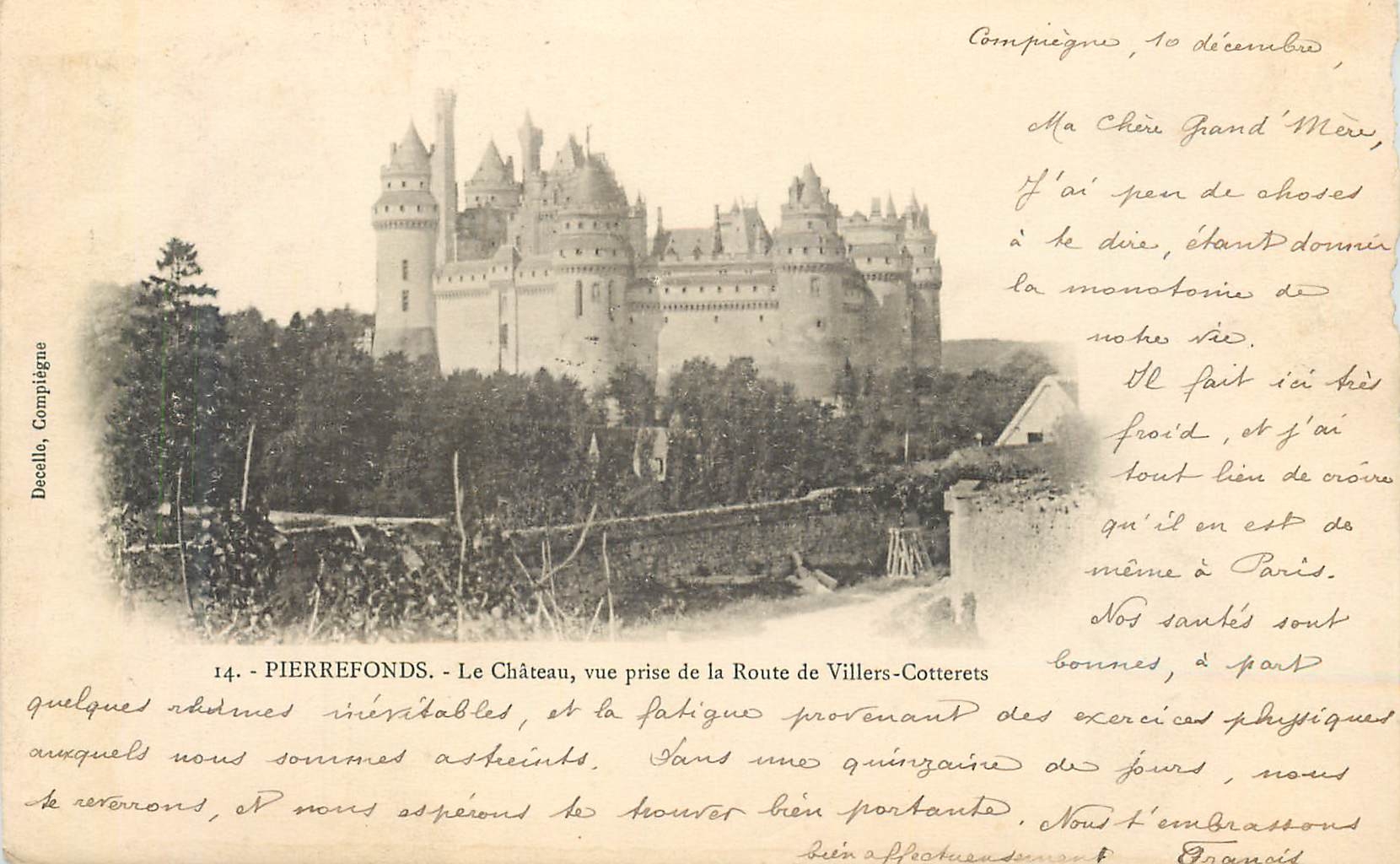 Vintage Postcard Pierrefonds The Castle View Taken from the Road to Villers Cotterets (card 1900)
