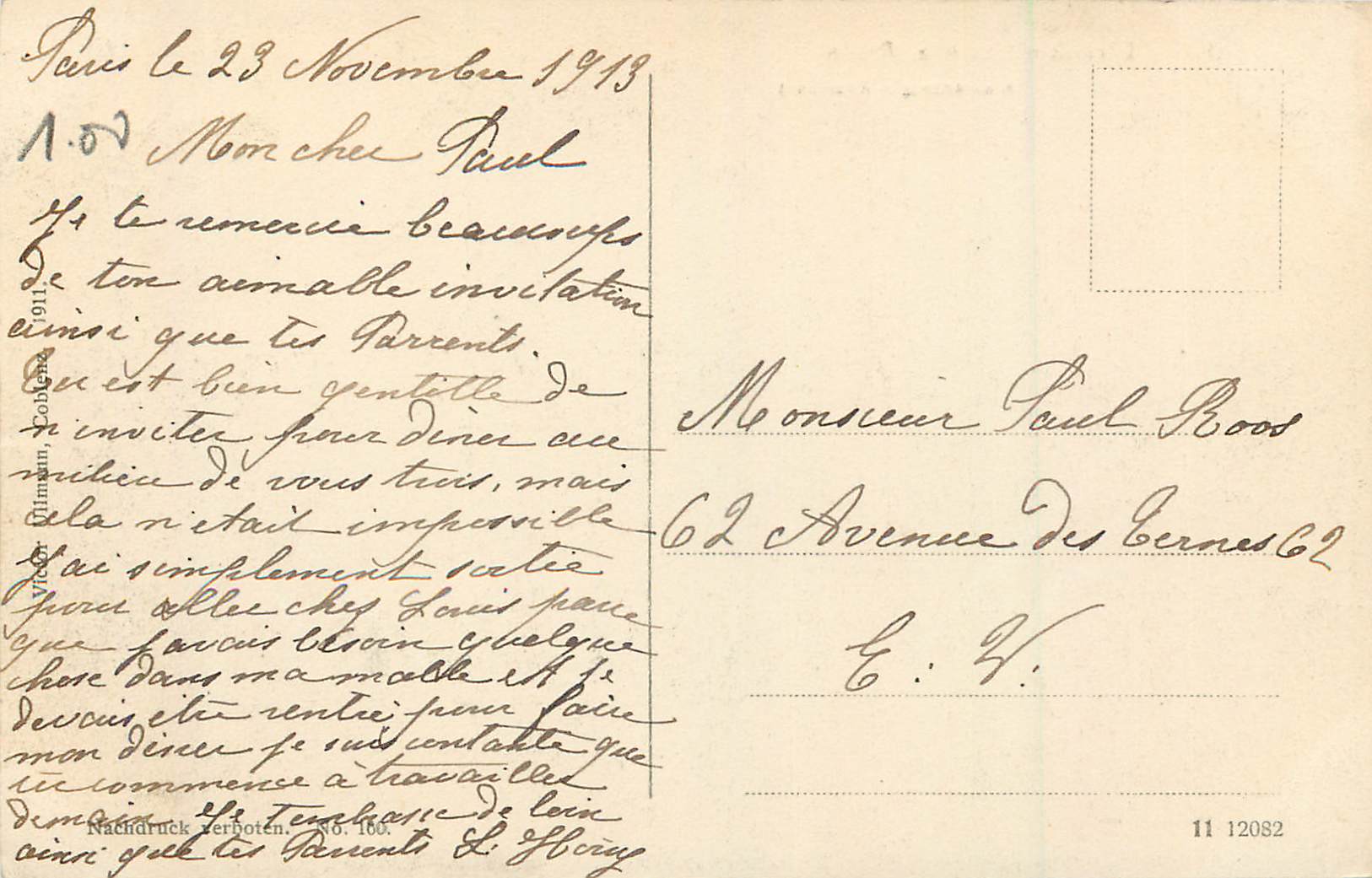 CPA Ehrenbreitstein a Rhein Kiausnburg Rheinburg — Rückseite