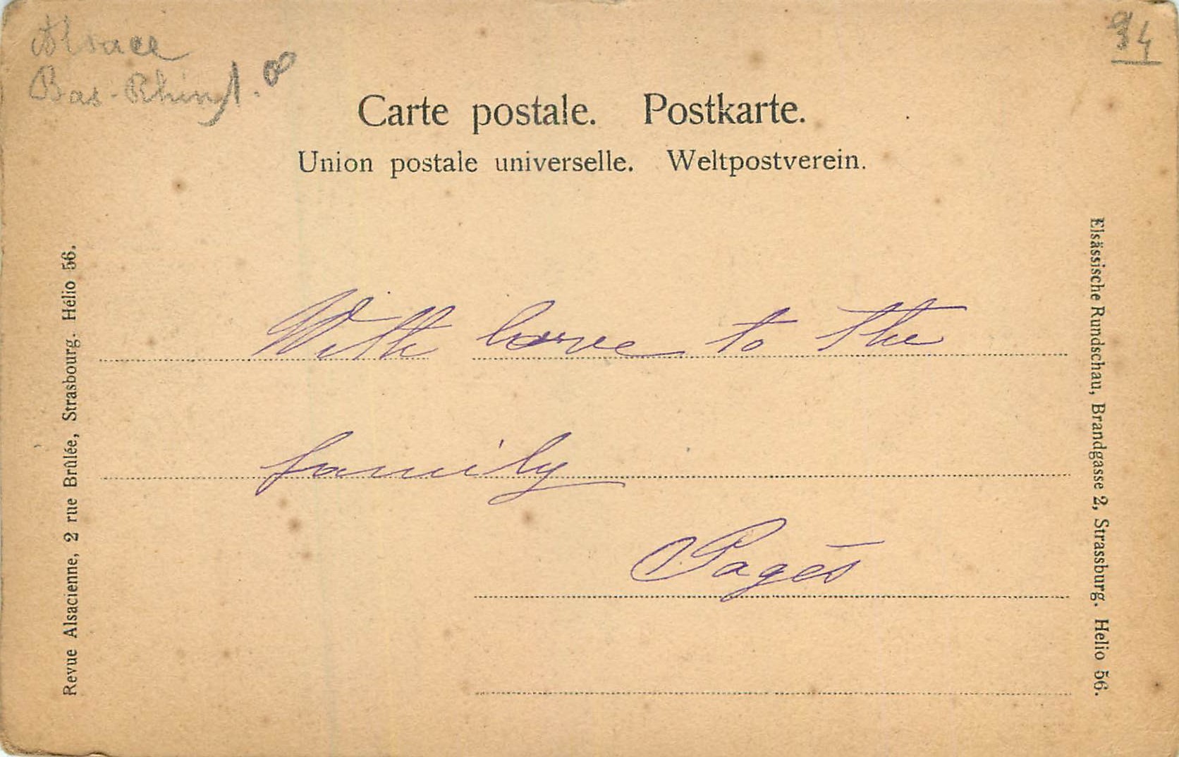CPA Cathedrale Strasbourg Revue Alsacienne — Rückseite