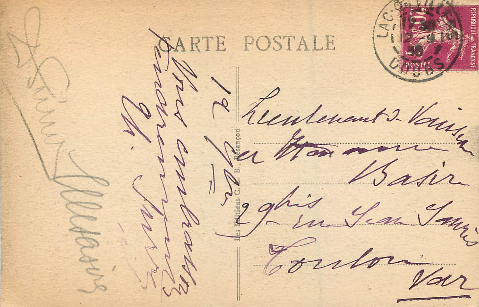 CPA Entree des Bassins du Doubs Frontiere Franco Suisse Rocher d'Hercule au Passage des Colombes — Rückseite