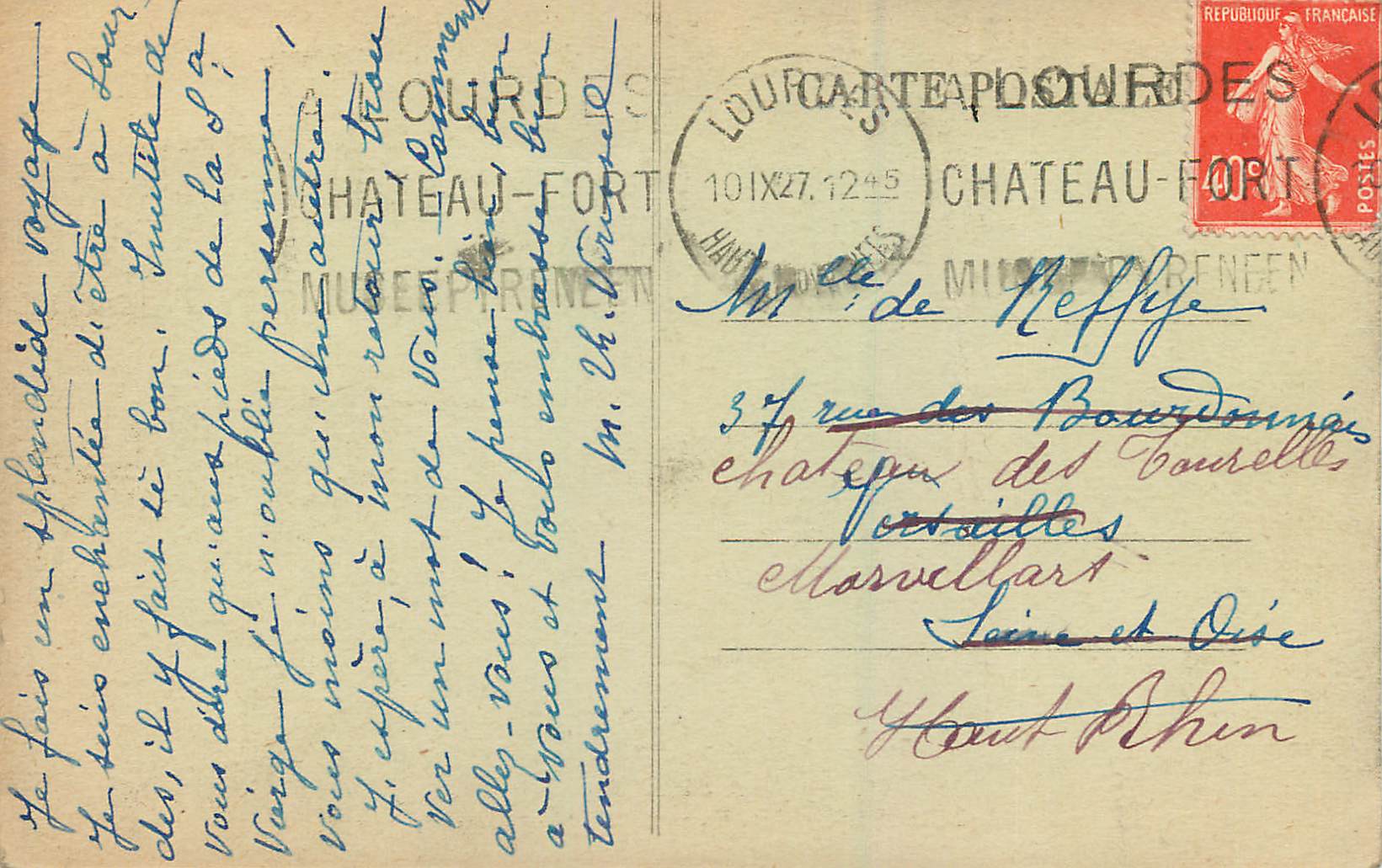 CPA Lourdes Les Pyrenees Basilique et la Chaine des Pyrenees — Verso