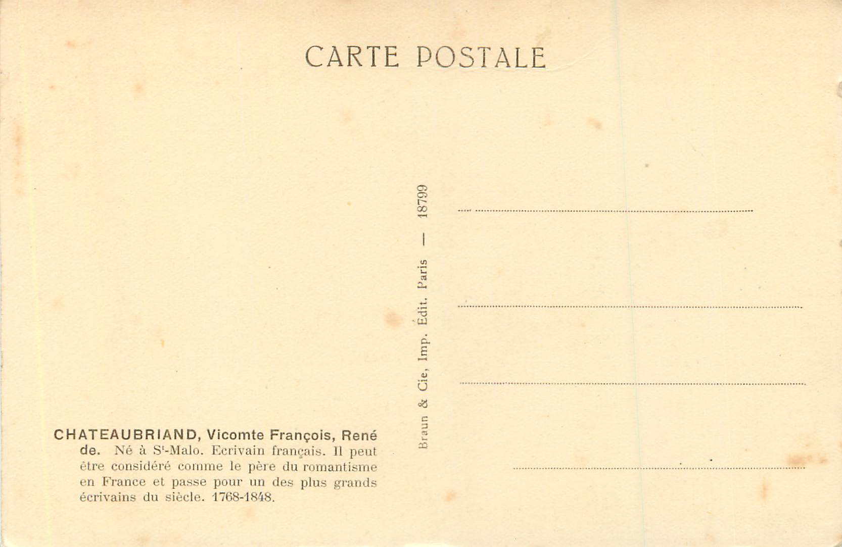 CPA Chateaubriant (1768 1848) Vicomte Francois Rene — Back