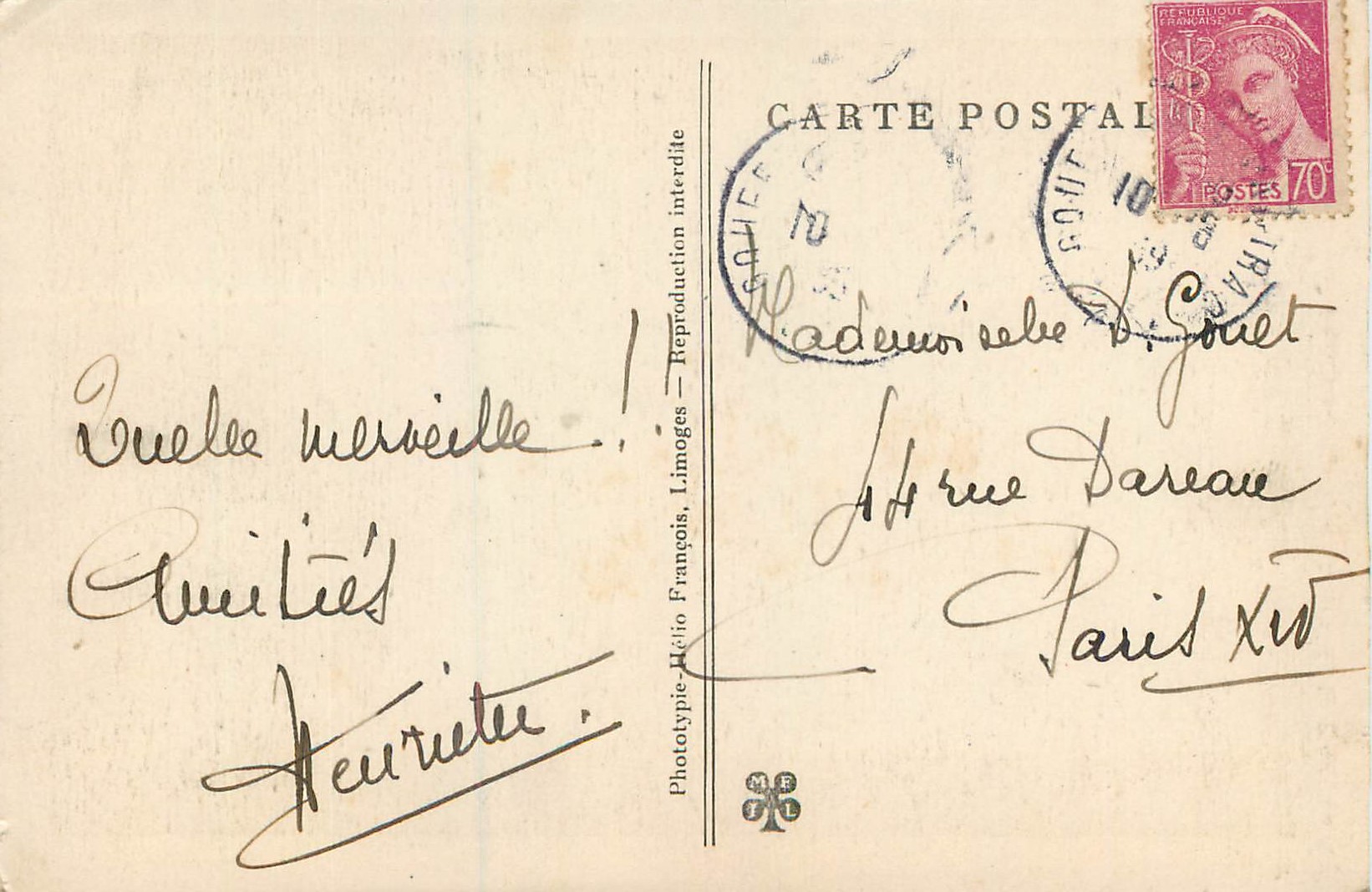 Der Padirac-Abgrund (Los) — Galerie der Quelle — Retro-Phototypie François, Limoges — Rückseite