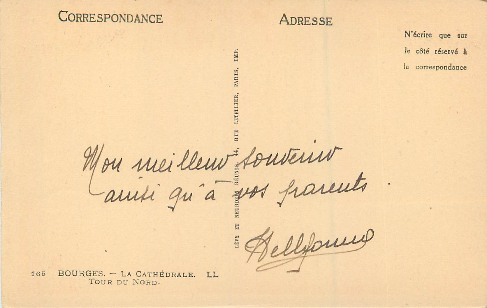 CPA Bourges La Cathedrale Tour du Nord — Rückseite