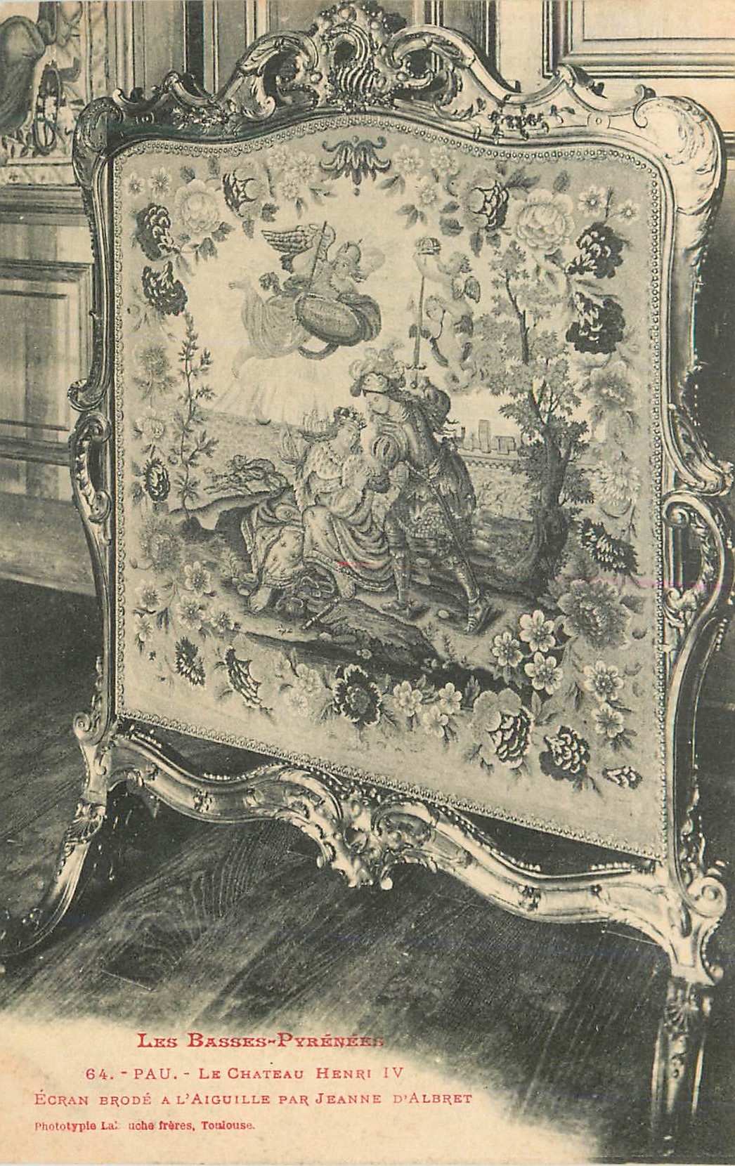 CPA Pau Le Chateau Henri IV Les Basses Pyrenees Ecran brode a l'aiguille par Jeanne d'Albret