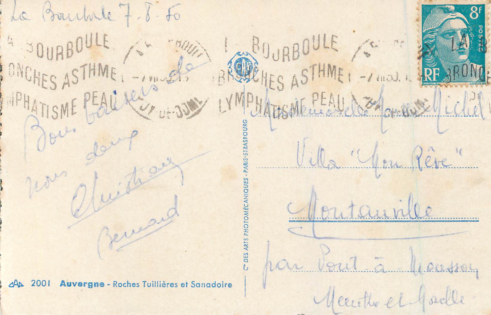 CPA Auvergne Roches Tuillieres et Sanadoire — Rückseite
