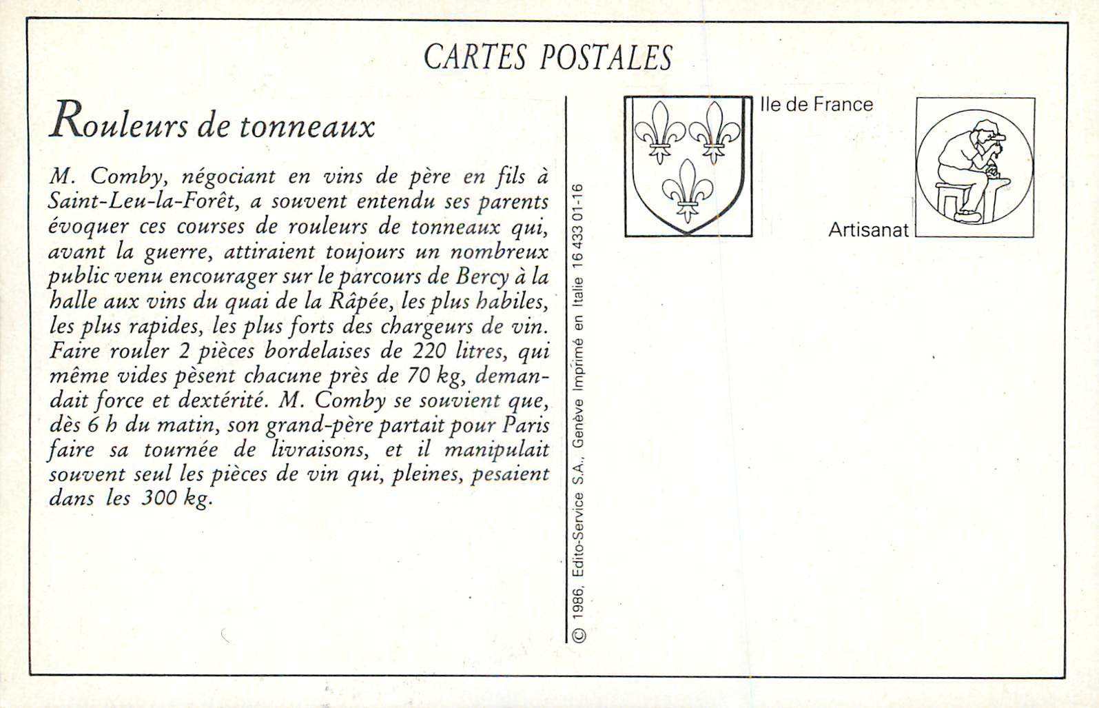 CPM Les Petits Metiers de Paris Le Marchand de Tonneaux — Rückseite
