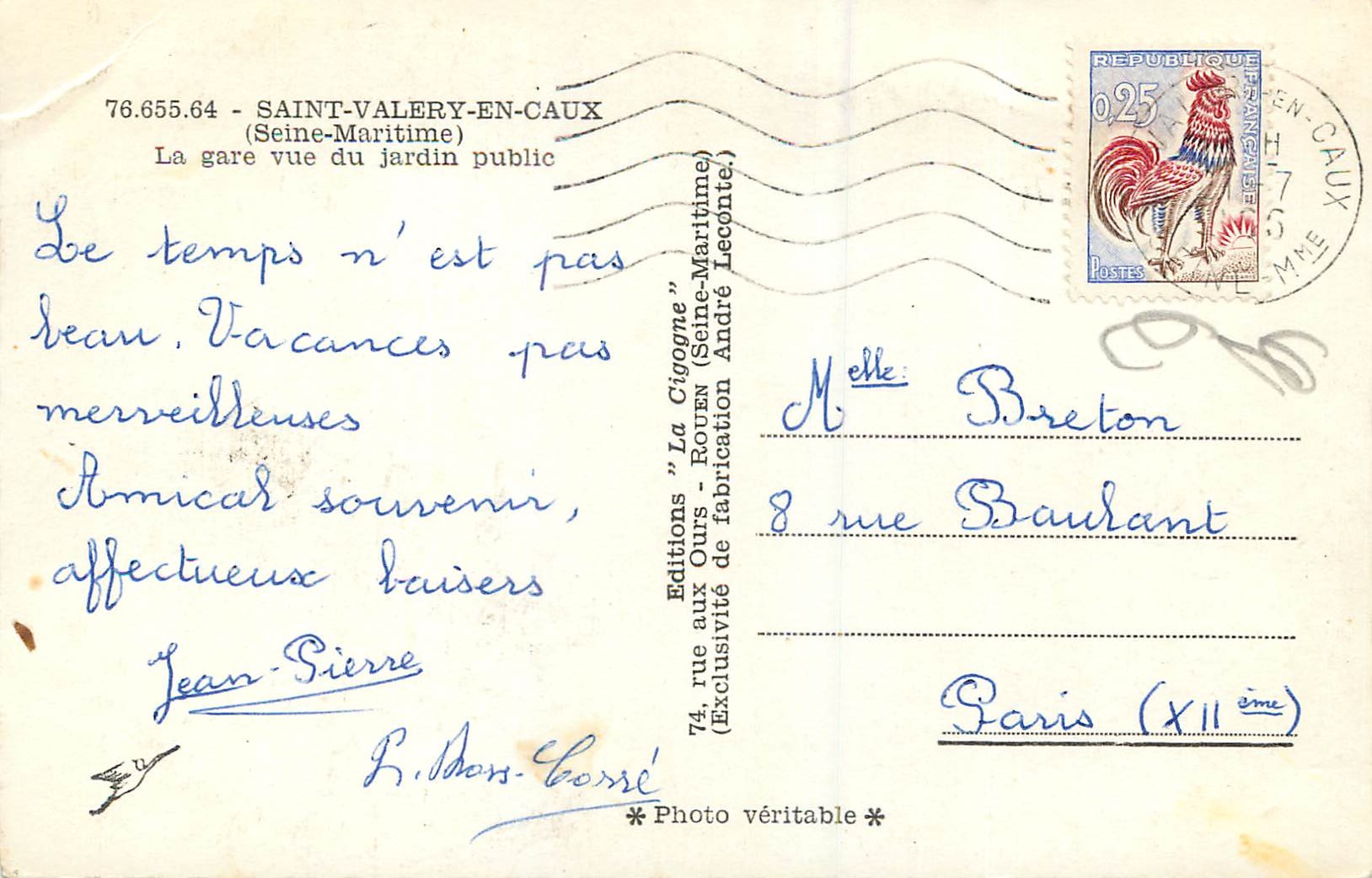 CPM Saint Valery en Caux (Seine Maritime) La Gare Vue du Jardin Public — Rückseite