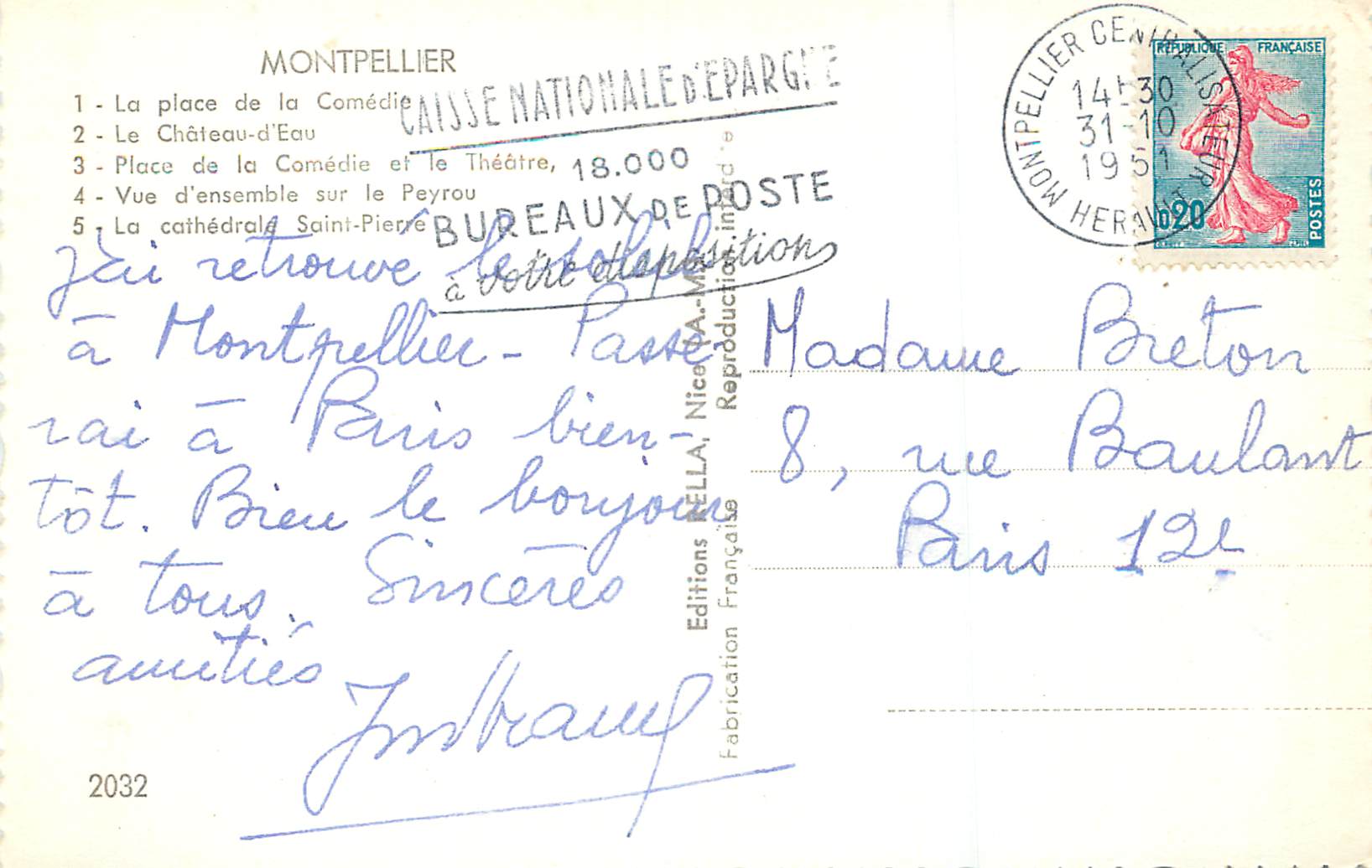 CPM Souvenir de Montpellier — Rückseite