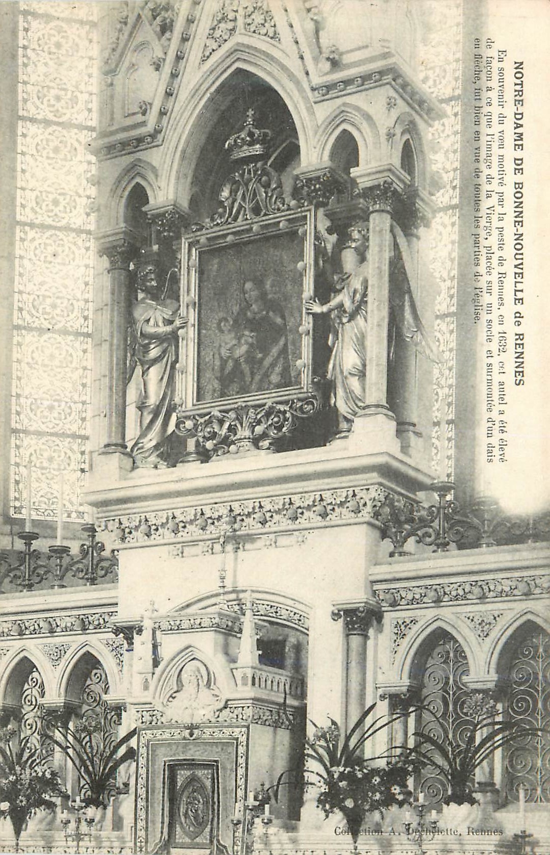 Notre-Dame de Bonne-Nouvelle de Rennes — Autel avec statue de la Vierge — Collection A. Dechelotte, Rennes
