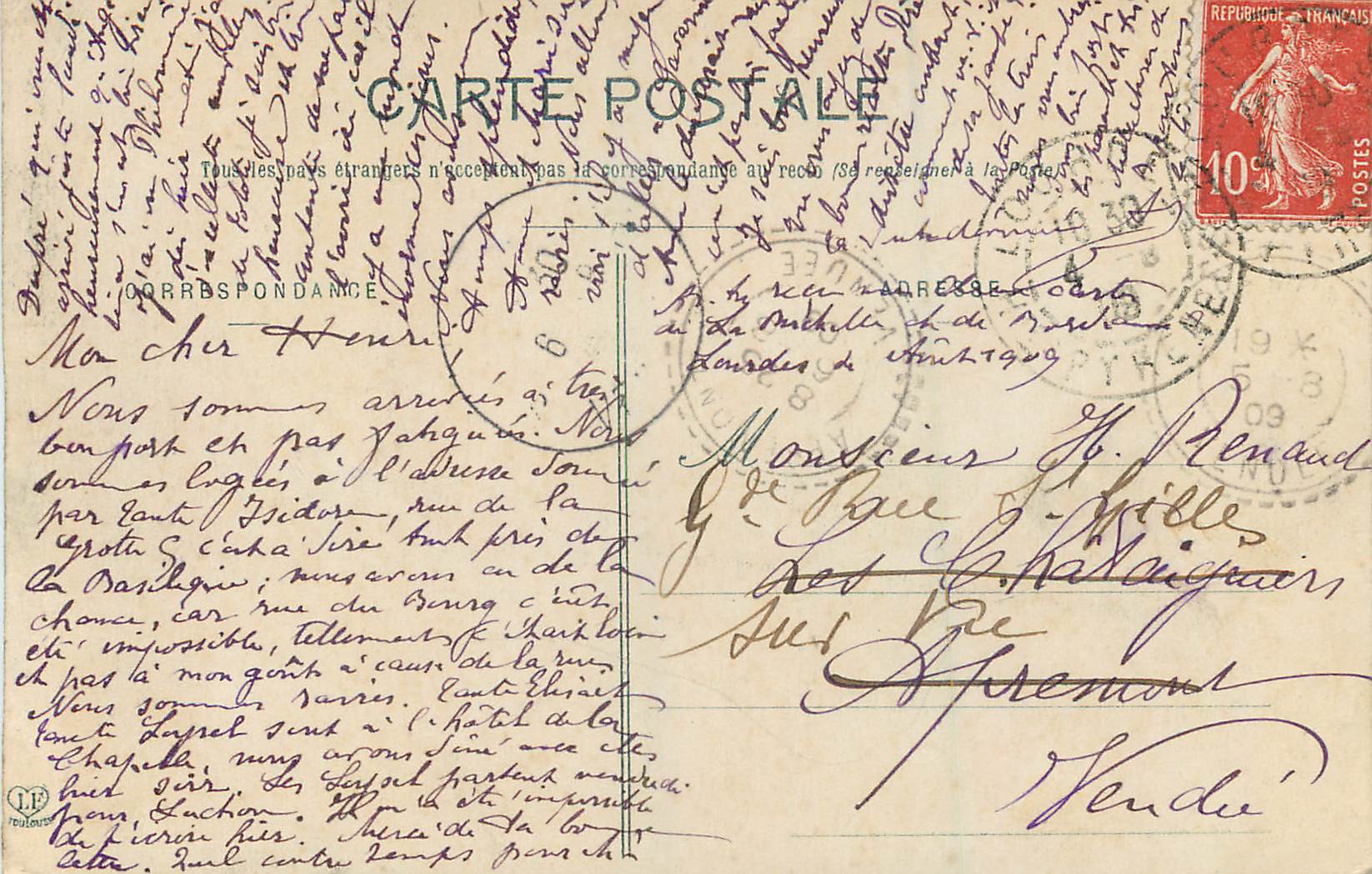 CPA Souvenir de Lourdes — Verso