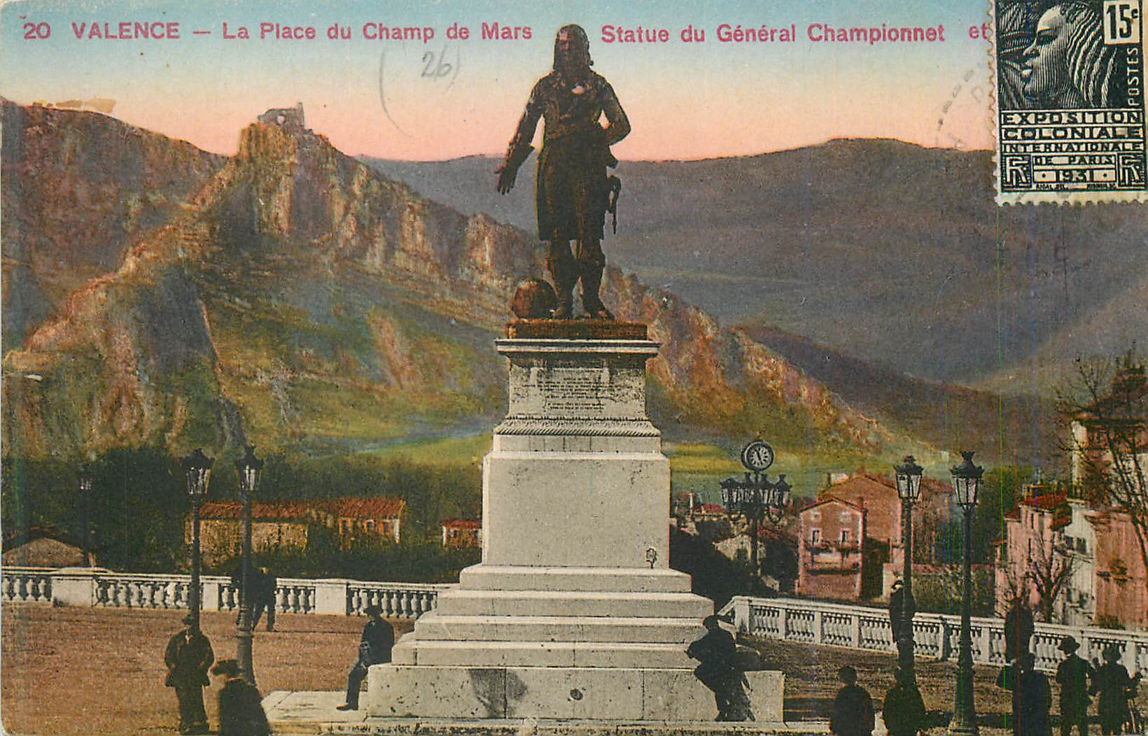 CPA Valence La Place du Champ de Mars Statue du General Championnet