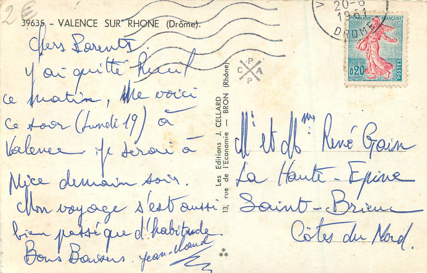 CPM Valence sur Rhone (Drome) — Rückseite