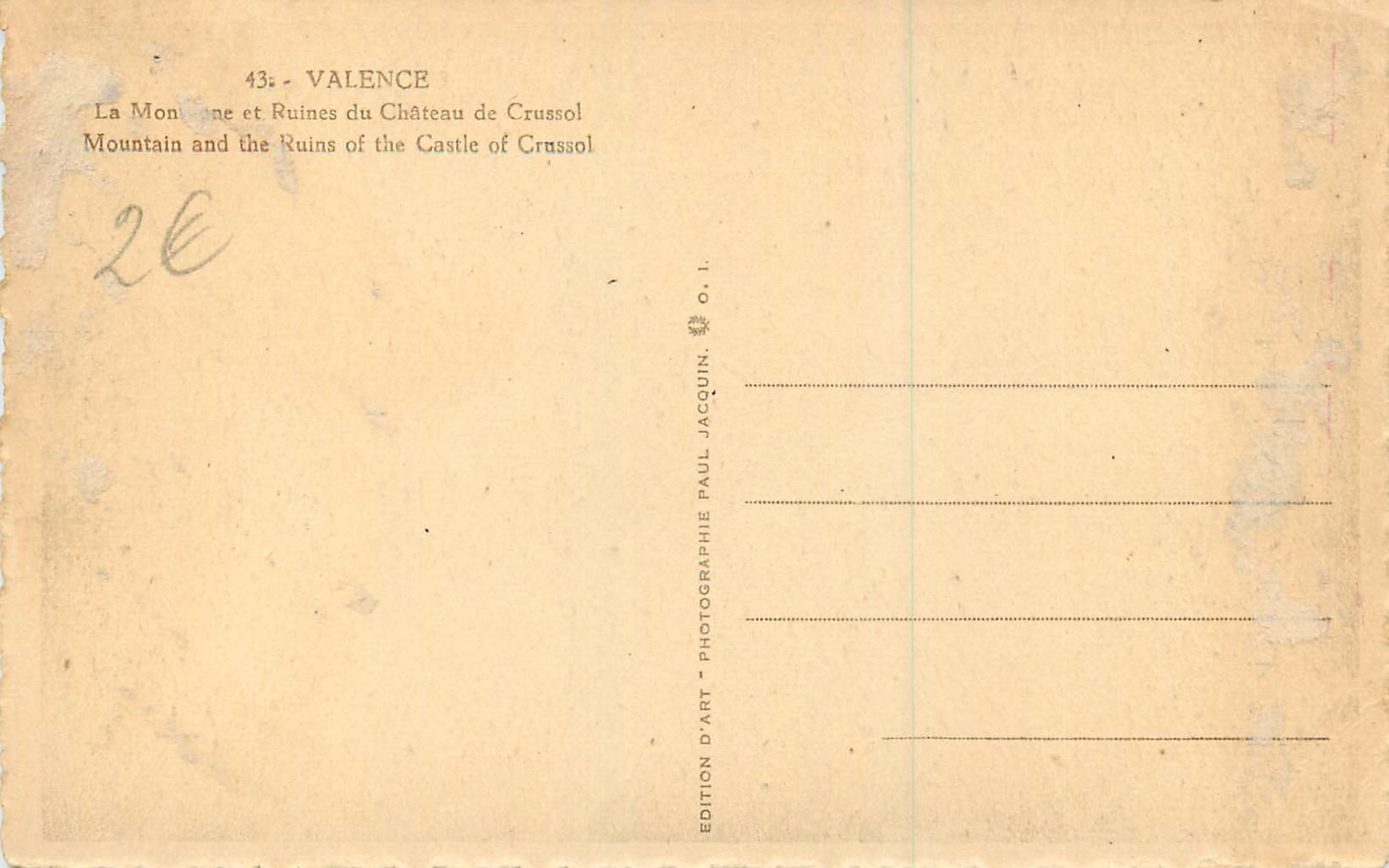 CPA Valence Le Montagne et Ruines du Chateau de Crussol — Rückseite