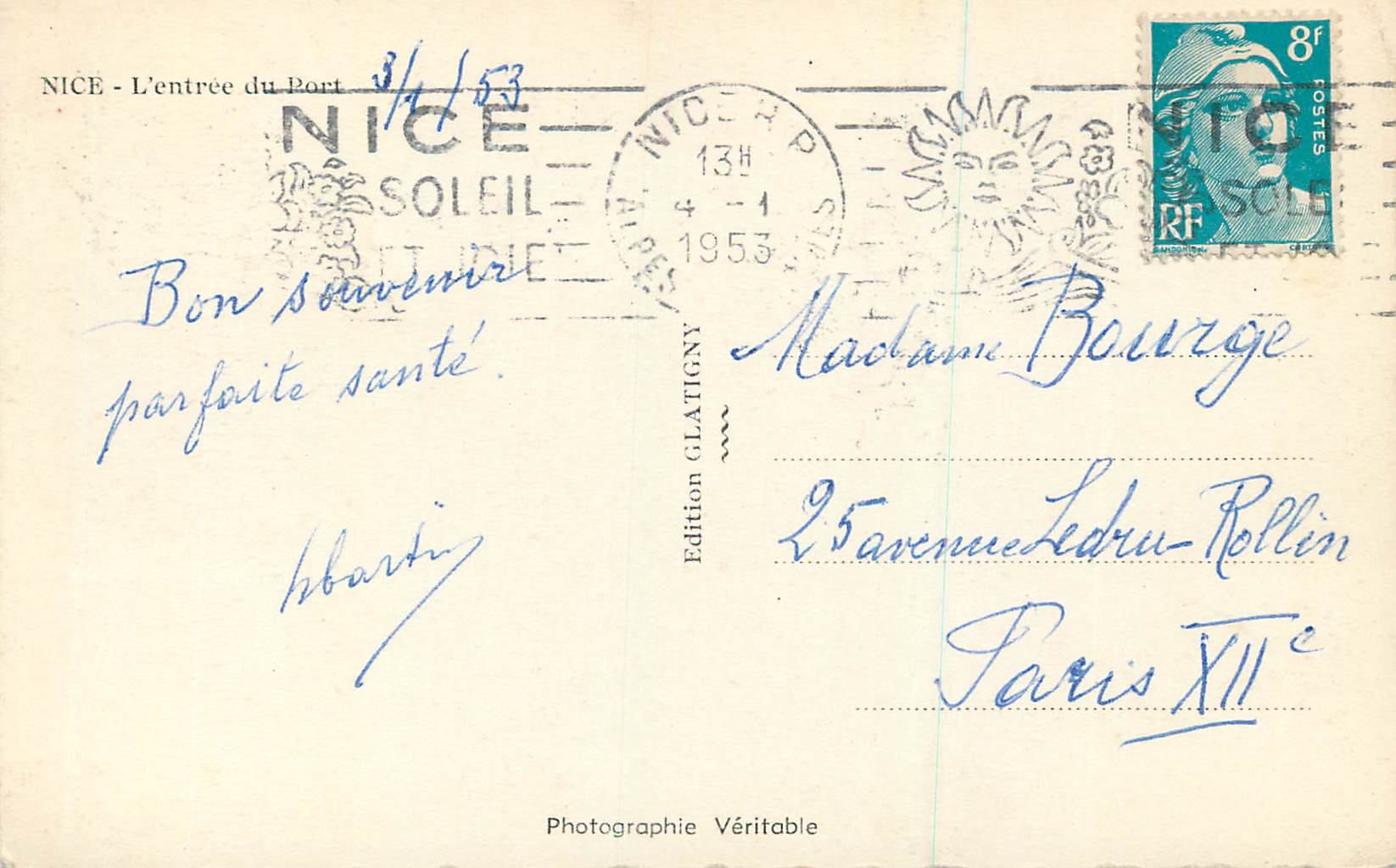 CPM Nice L'Entree du Port — Verso