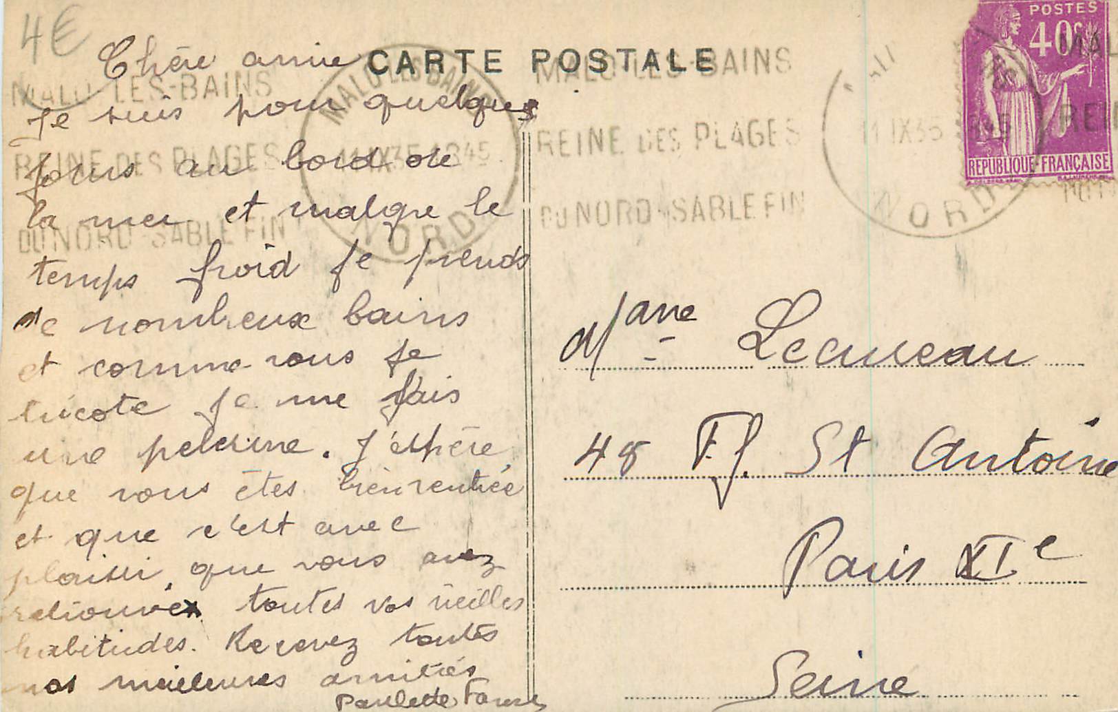 CPA Malo les Bains Vue Generale de la Digue — Rückseite
