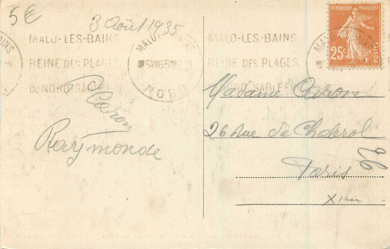 MALO-les-BAINS - La Plage et les tentes «La Nordiste» — Édition Paul Leynaert — Rückseite