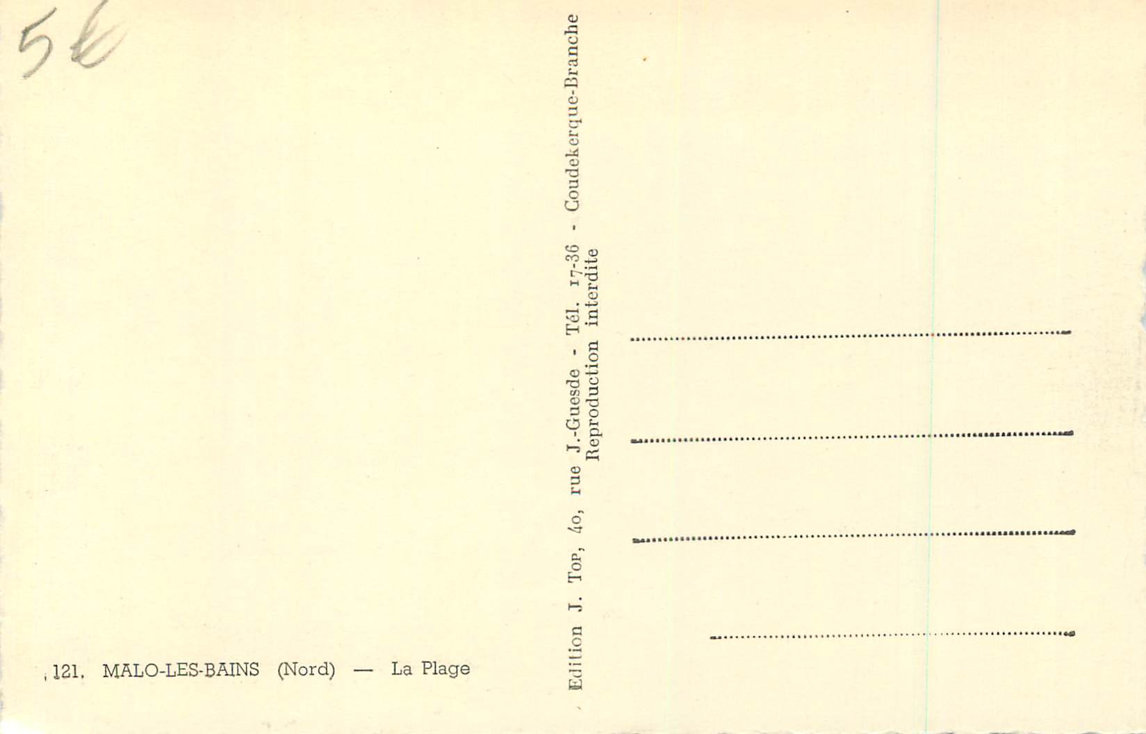 Malo-les-Bains (Nord) — La Plage — Édition J. Top — Rückseite