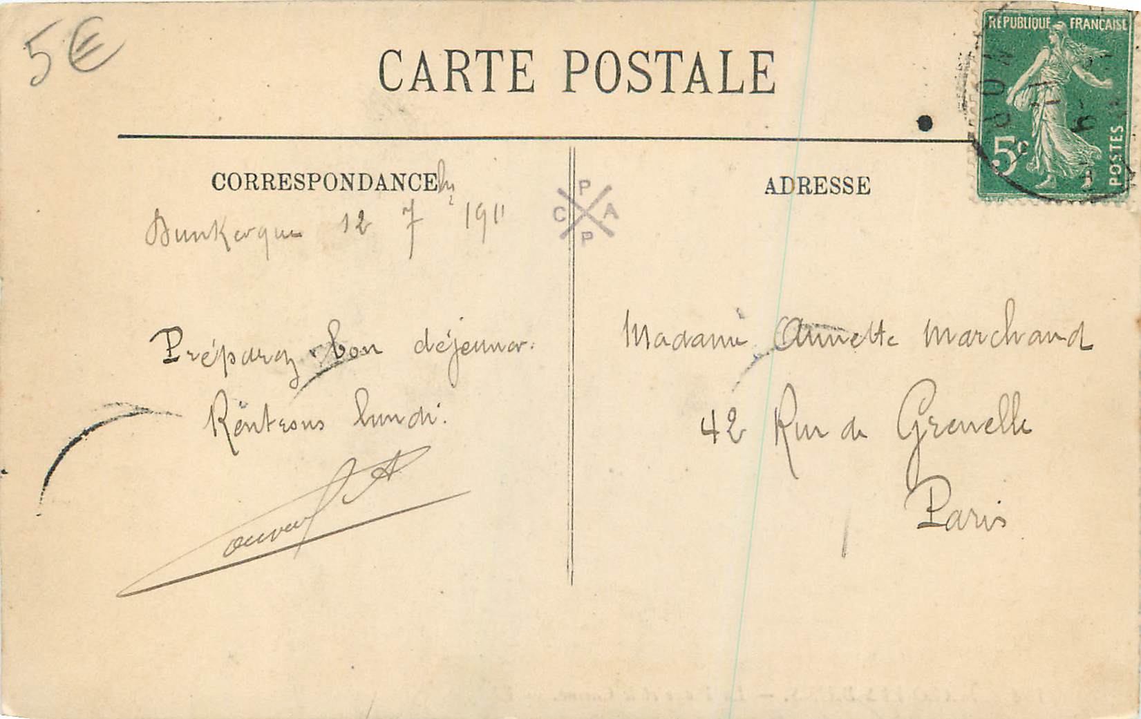 CPA Malo les Bains La Plage et le Casino — Verso