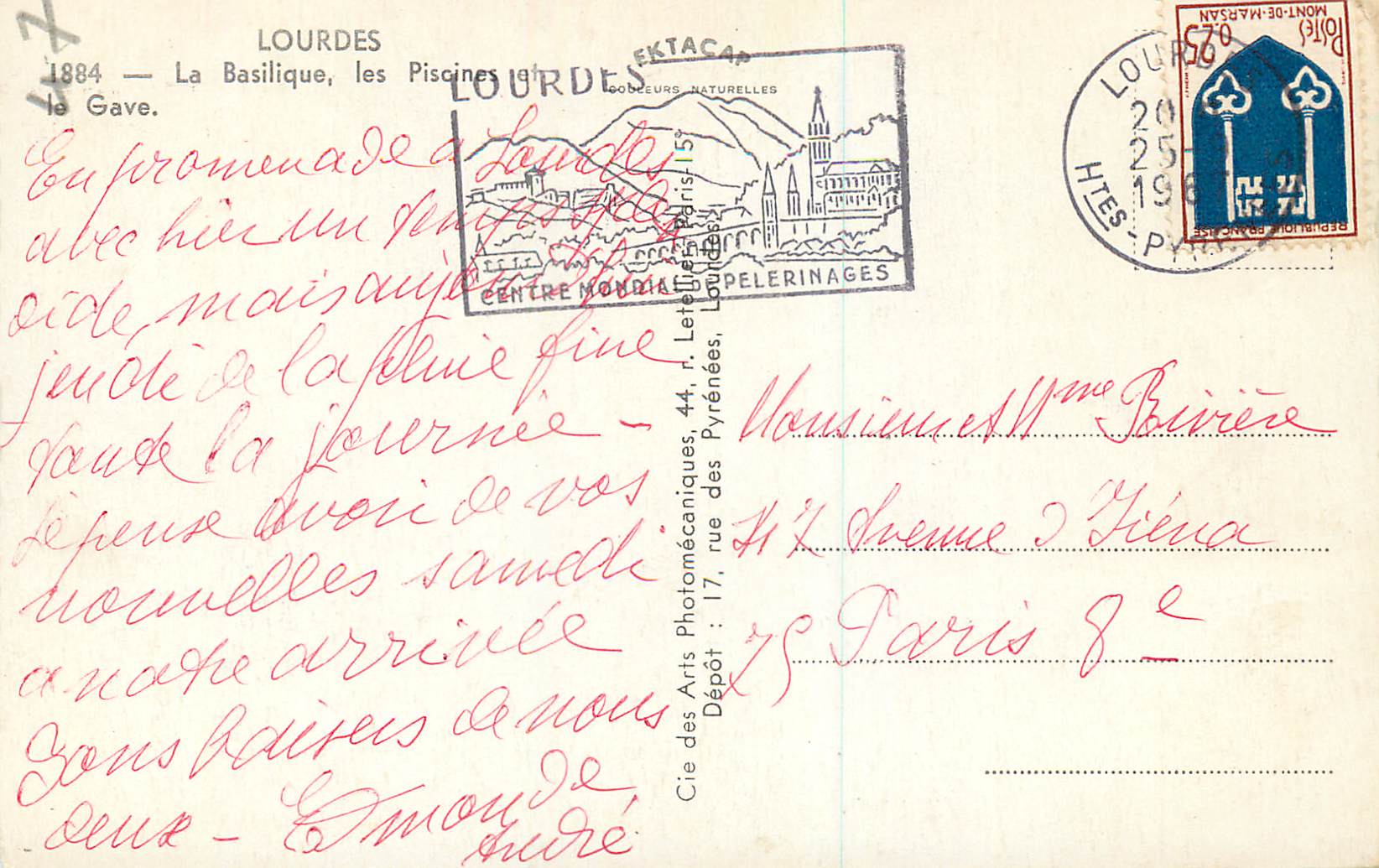 CPM Lourdes La Basilique Les Piscines — Verso