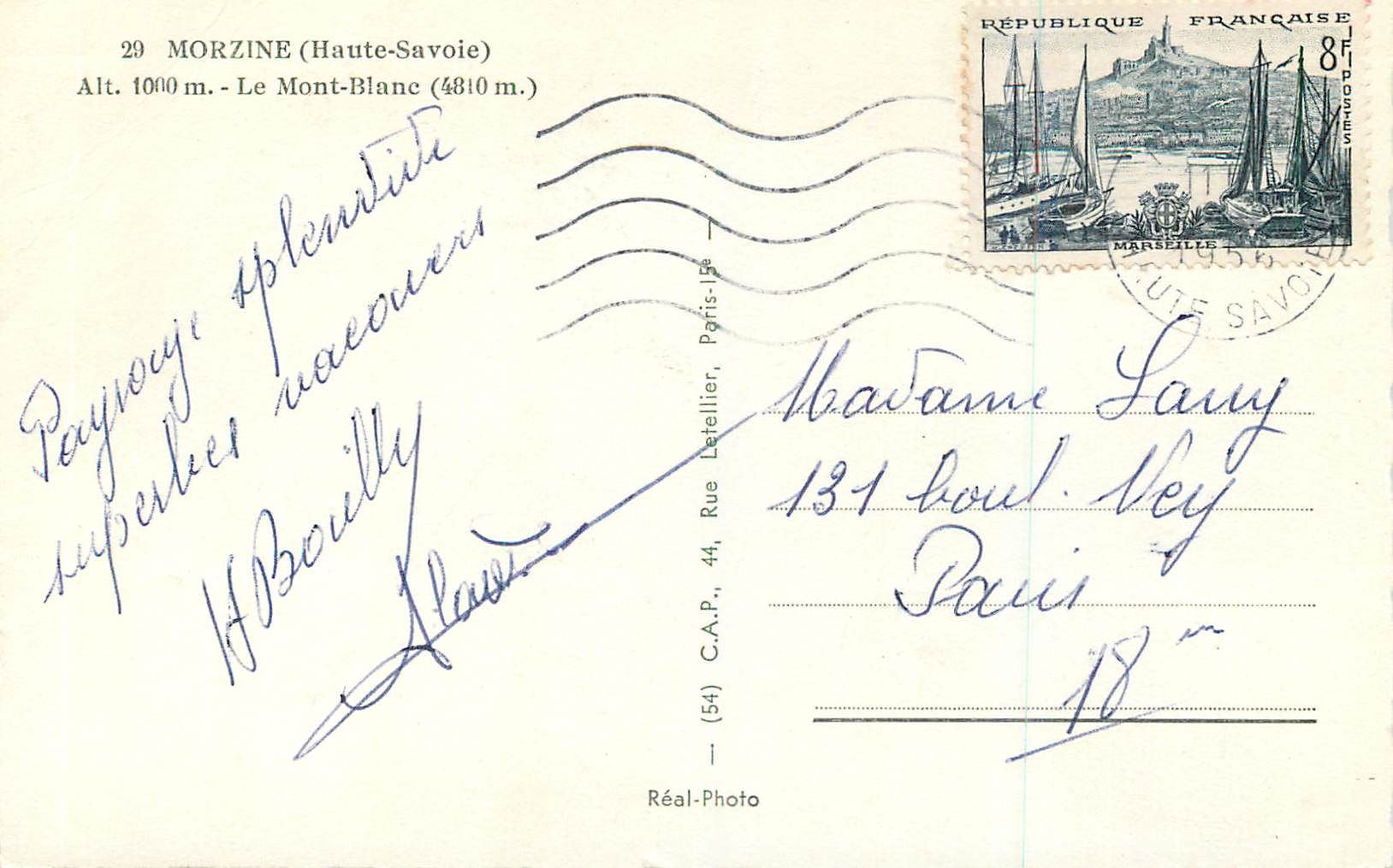 Morzine (Haute-Savoie) — Le Mont-Blanc (4810 m.) — C.A.P. (54) Réal-Photo — Achterkant