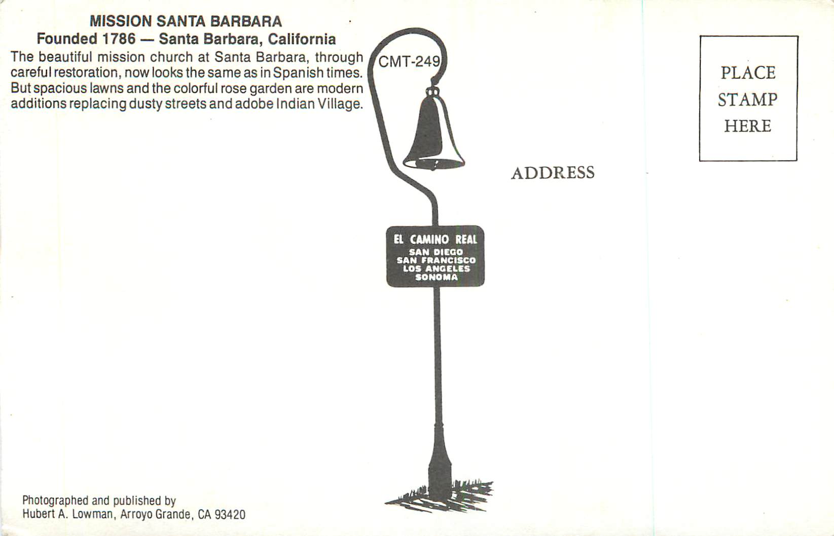 CPM Mission Santa Barbara Founded 1786 Santa Barbara California — Rückseite