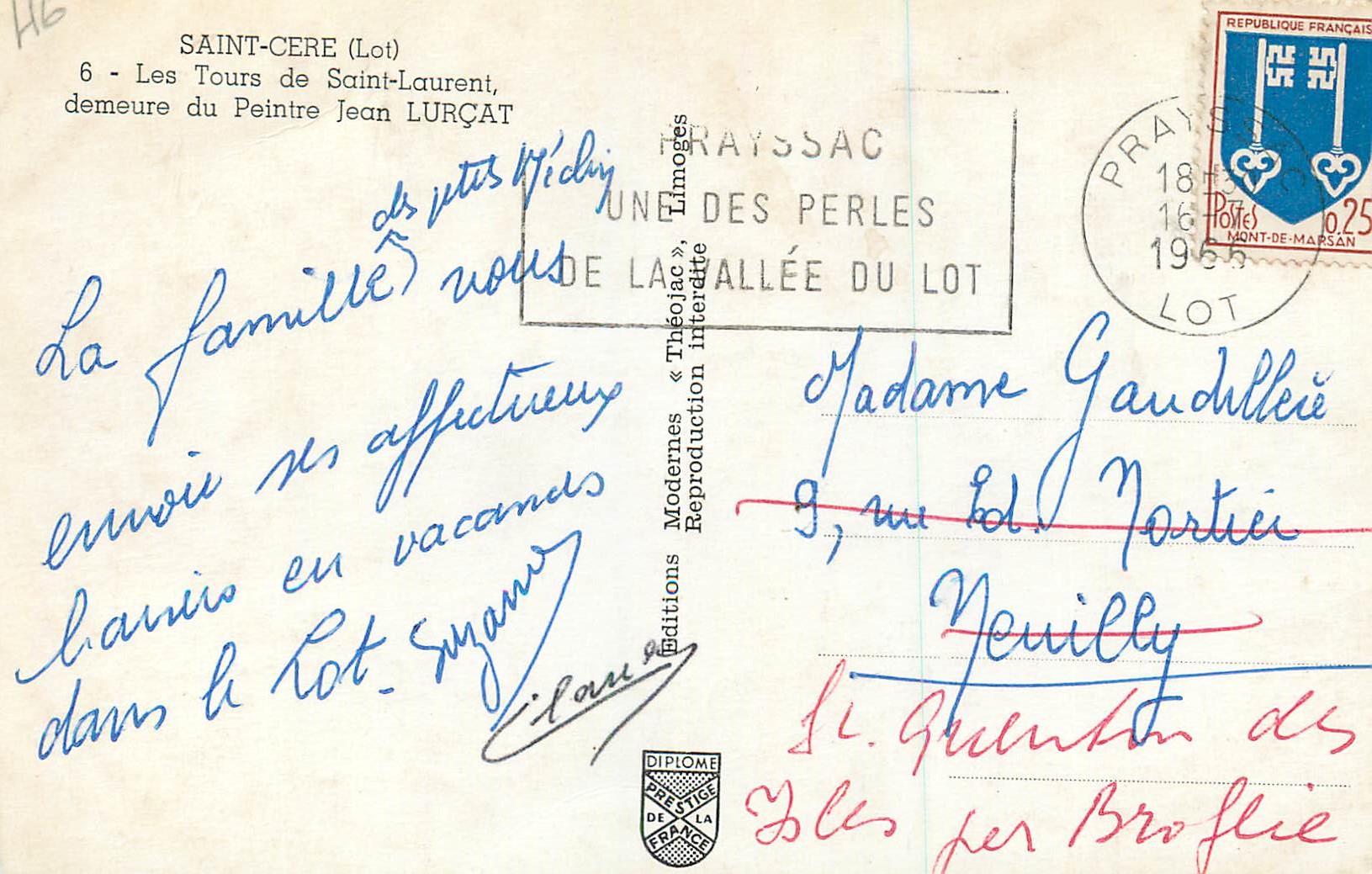 CPM Saint Cere (Lot) Les Tours de Saint Laurent Demeure du Peintre Jean Lurcat — Rückseite