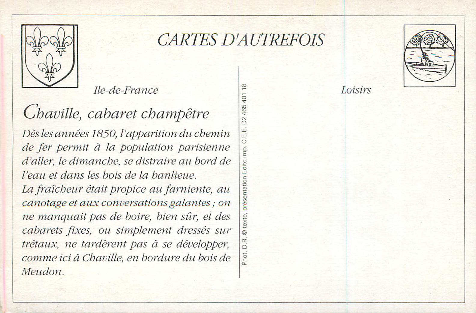 CPM Chaville Ile de France Au Bord de l'Etang de L'Ursine Cabaret Champetre — Rückseite