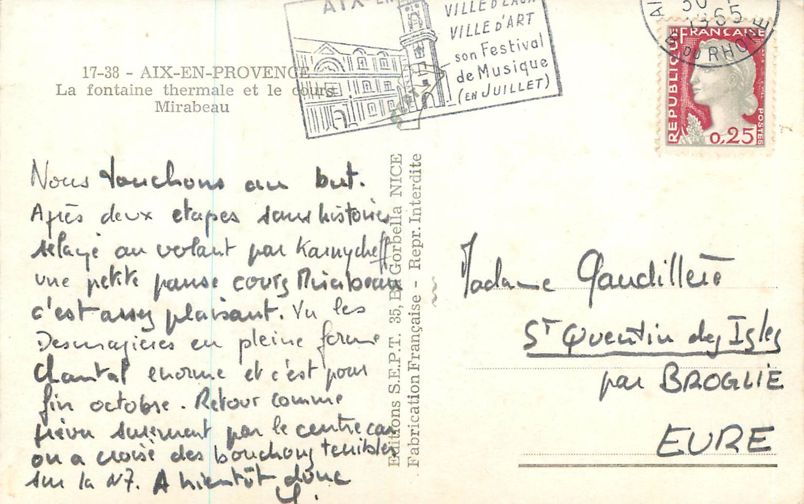 CPM Aix en Provence la Fontaine Thermale et le Cours Mirabeau — Rückseite