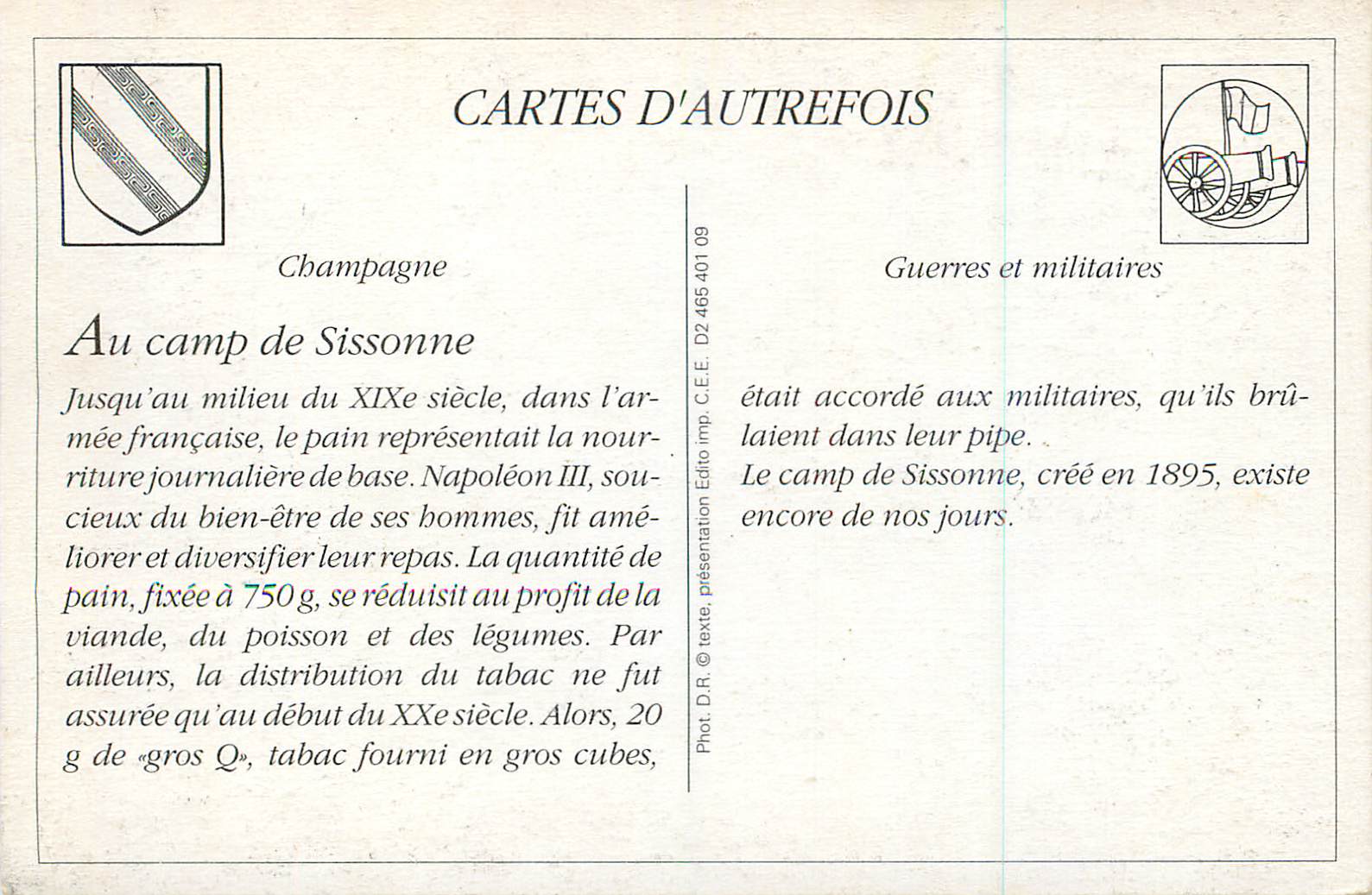 Camp de Sissonne (Aisne) — Distribution de Pain et Tabac — Buet, frères, photo-Adour, Sissonne (Aisne) — Rückseite