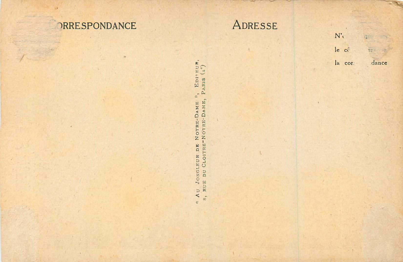 CPA Paris Notre Dame Facade — Verso